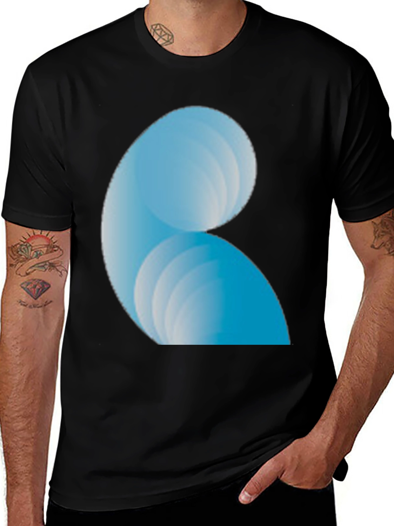 Variant 6 of Abstract Blue Wave Design Black T-Shirt