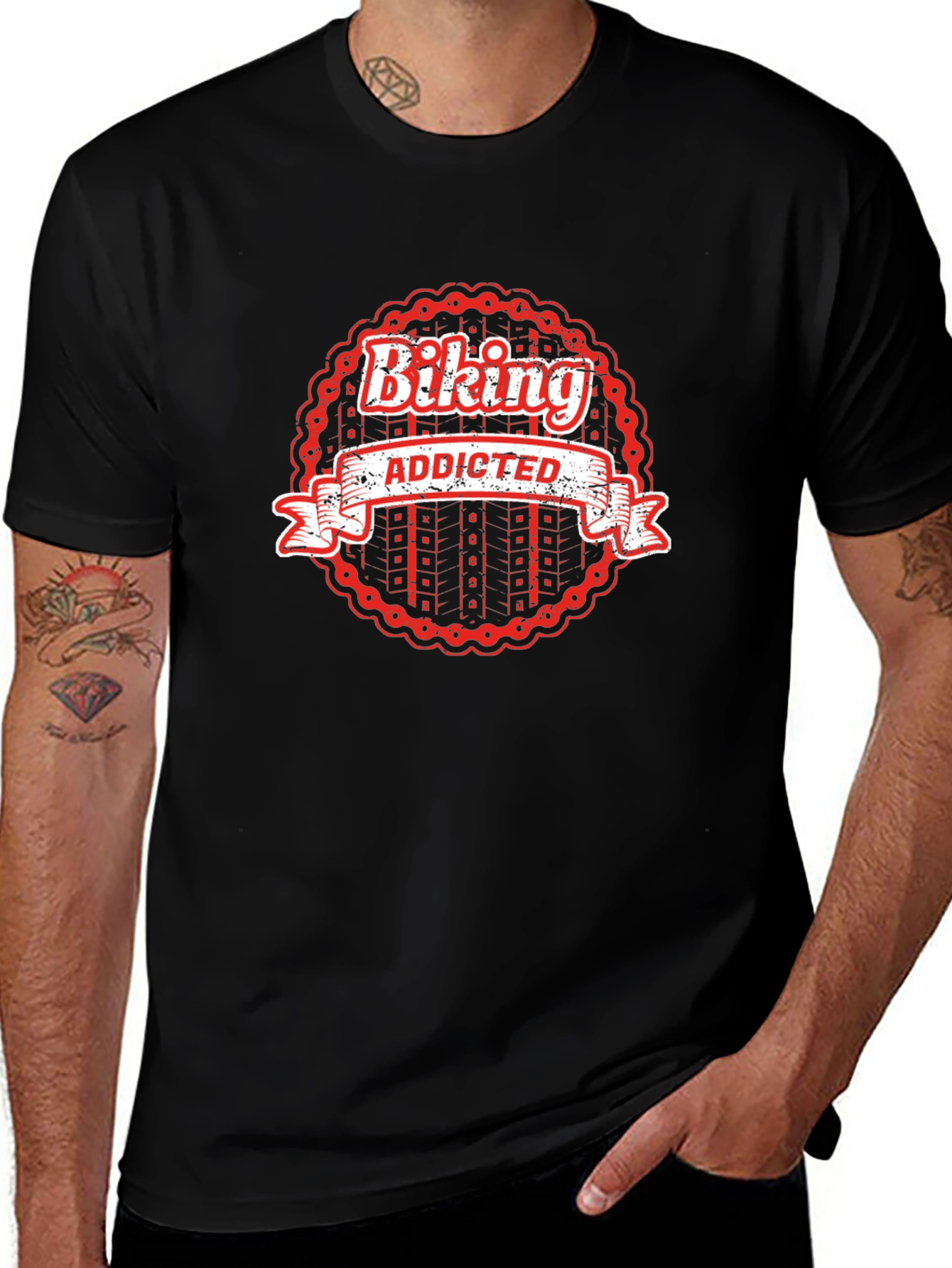 Variant 2 of Biking Addicted Graphic Tee - Black
