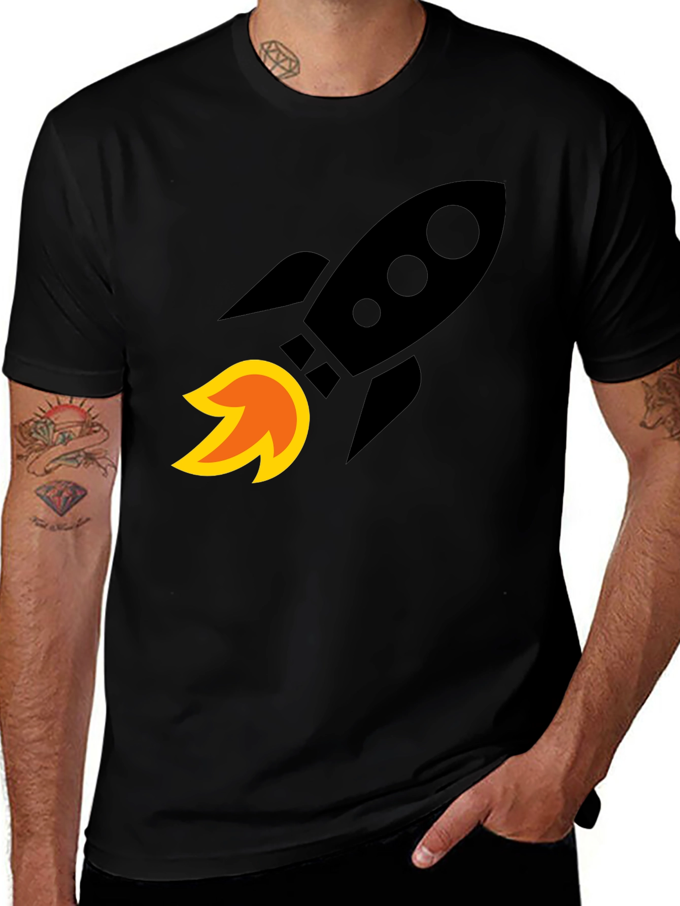 Variant 23 of Rocket Launch Graphic T-Shirt - Bold Black Cotton Tee