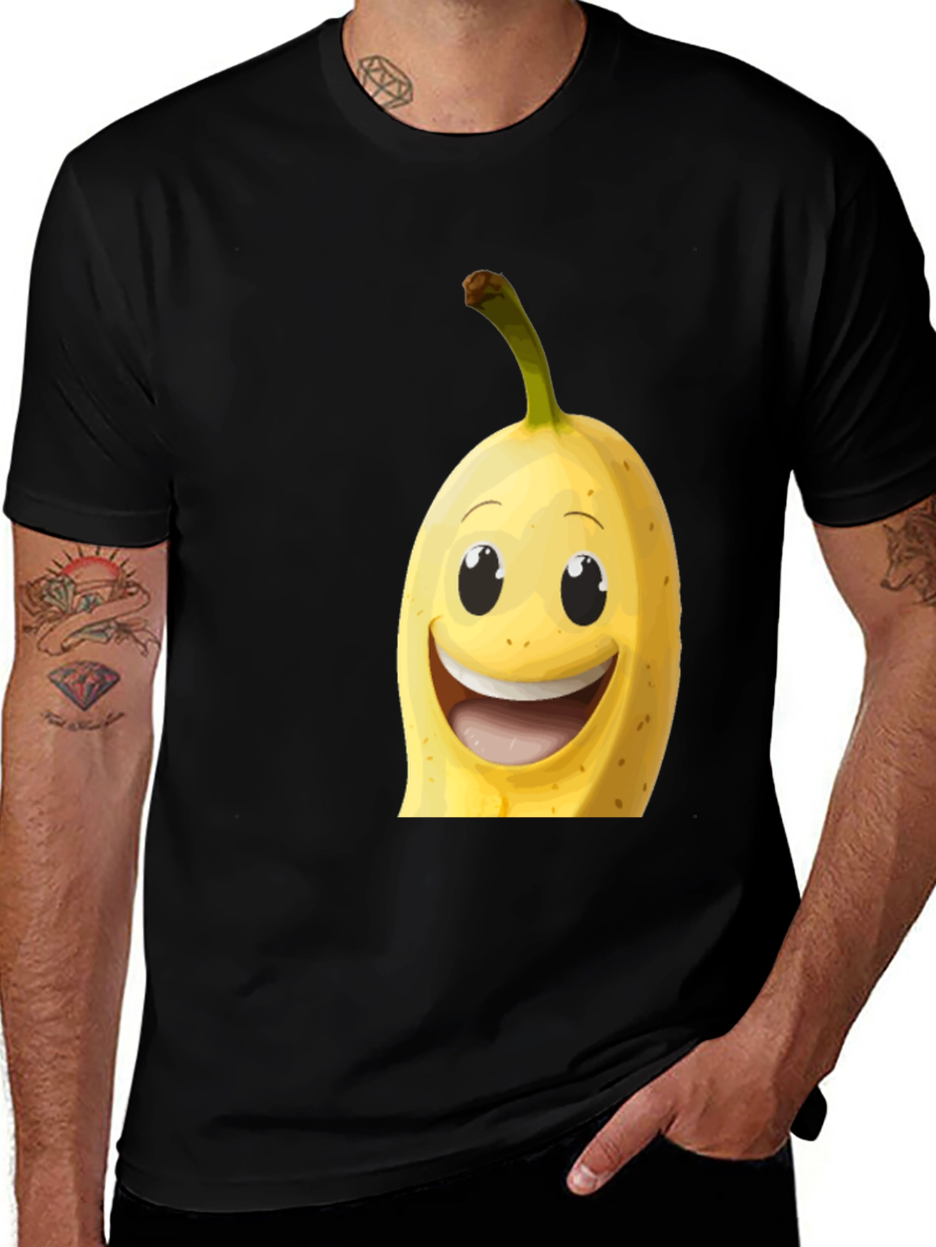 Variant 25 of Smiling Banana Graphic Tee - Black Cotton T-Shirt