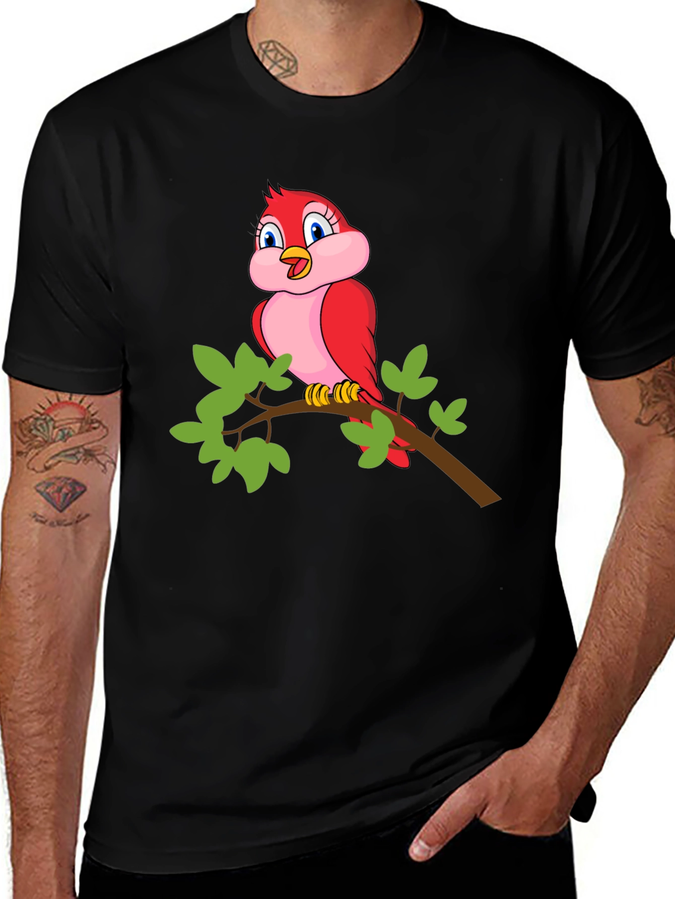 Bird on Branch Black T-Shirt