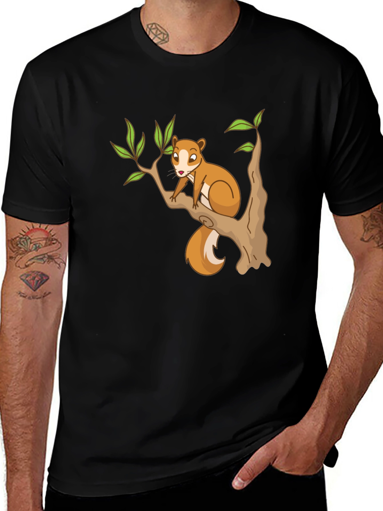Variant 13 of Squirrel on Tree Black T-Shirt