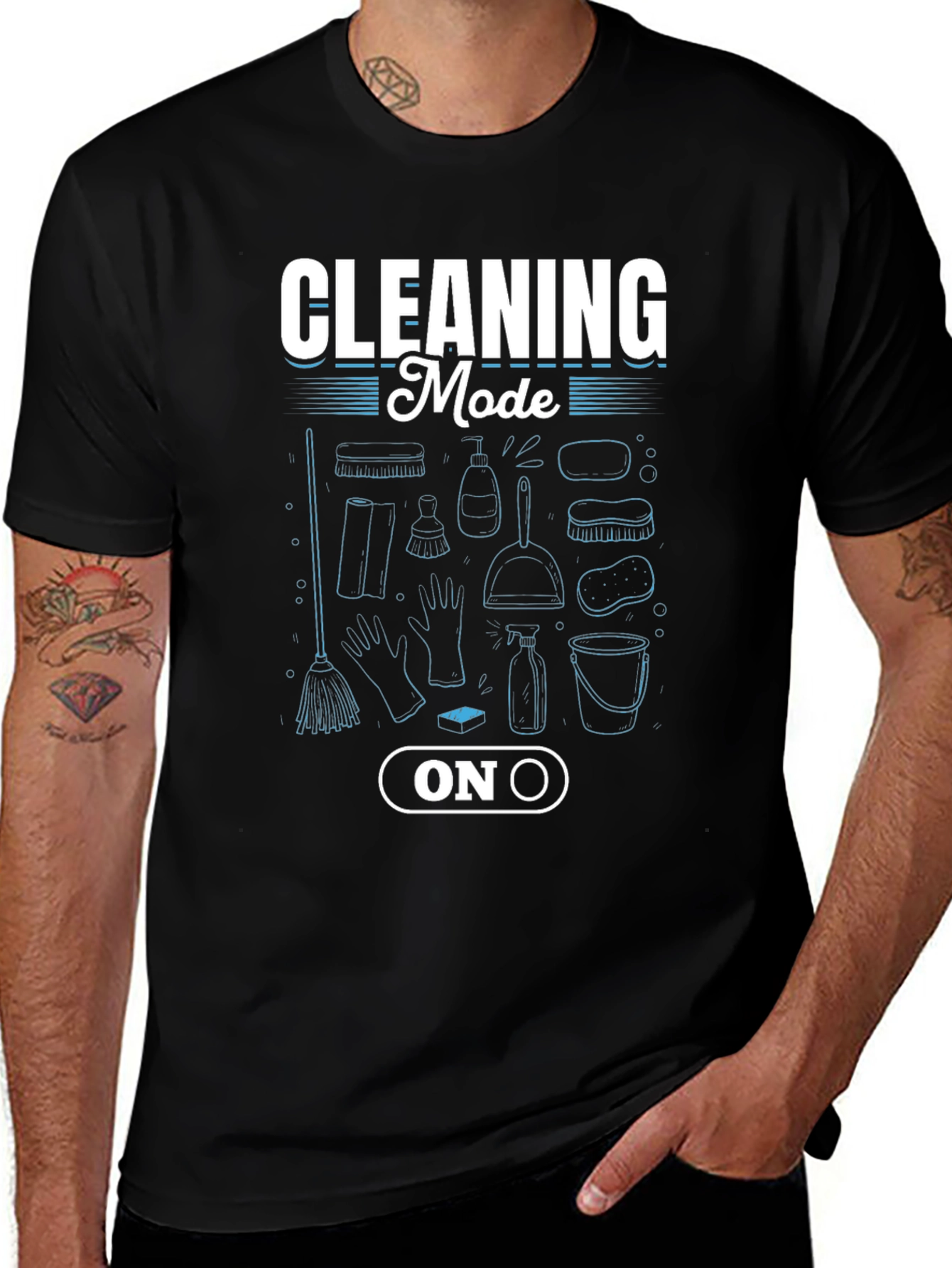 Variant 30 of Cleaning Mode On Black Graphic T-Shirt