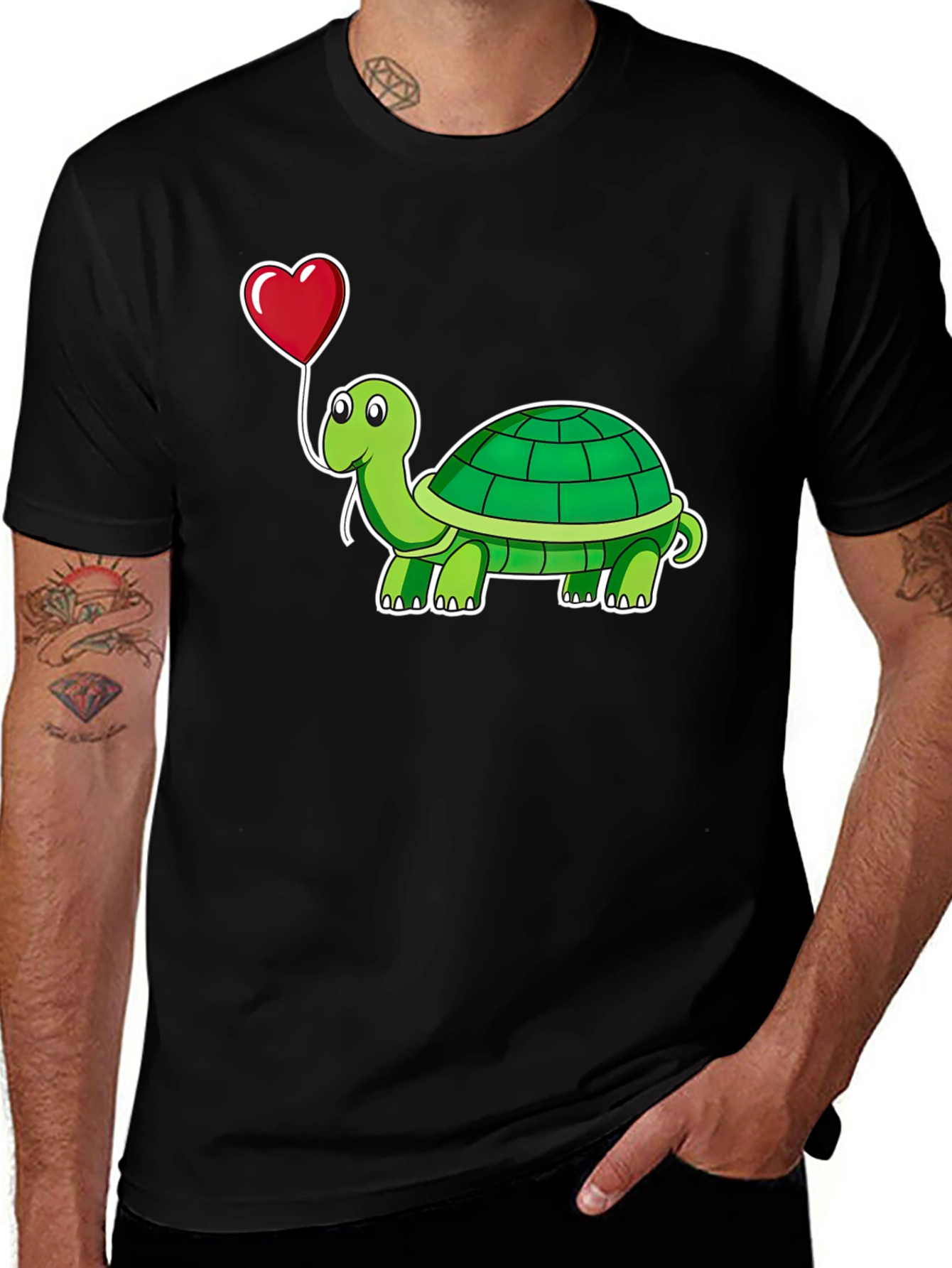 Variant 20 of Turtle with Heart Balloon Black T-Shirt