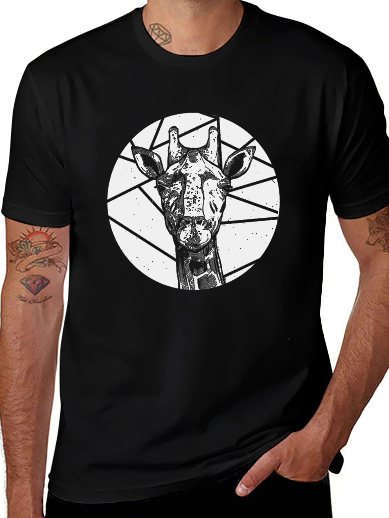 Variant 15 of Giraffe Graphic Tee - Black Crew Neck Short Sleeve