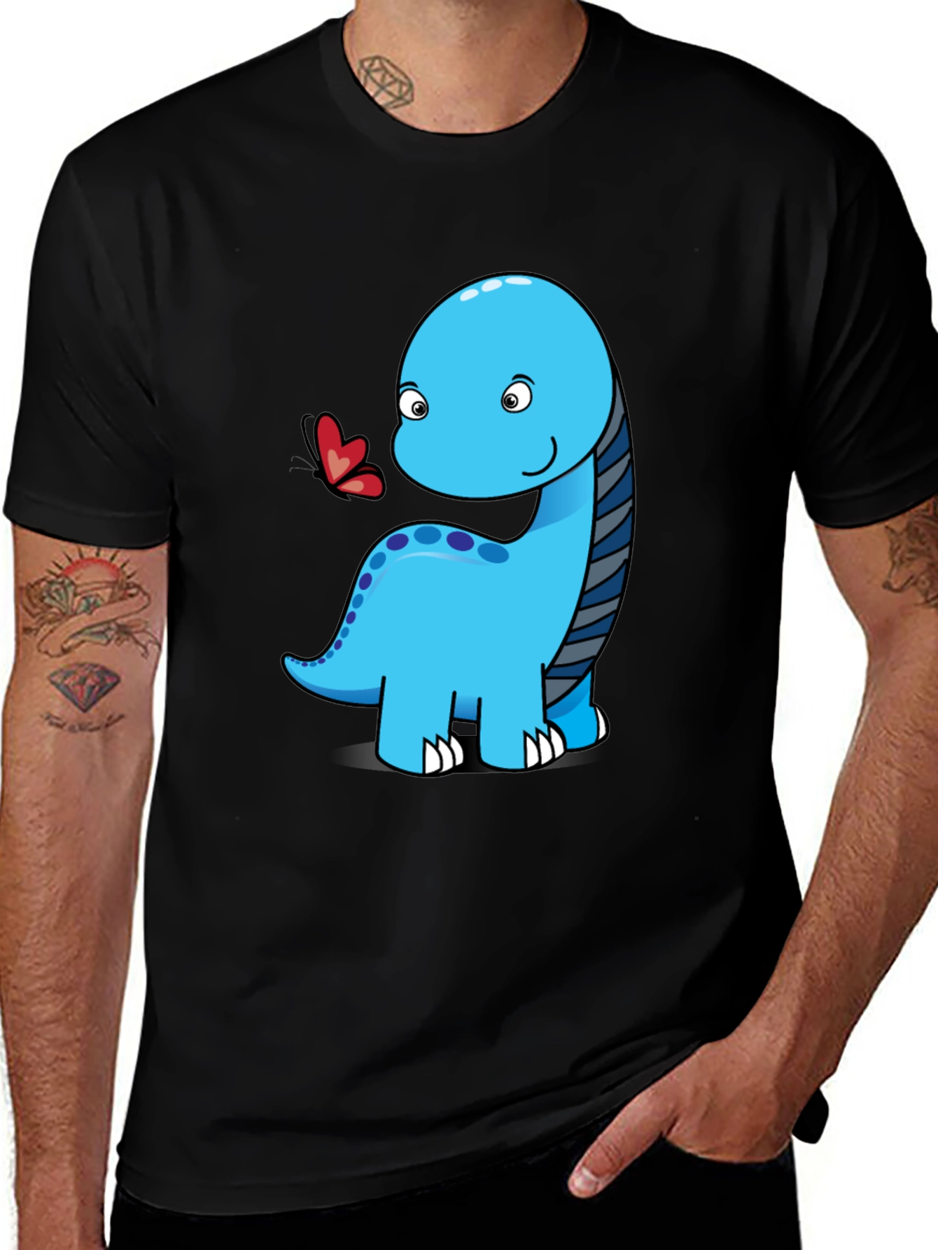Variant 23 of Cute Dinosaur Graphic Tee - Black Short Sleeve Shirt