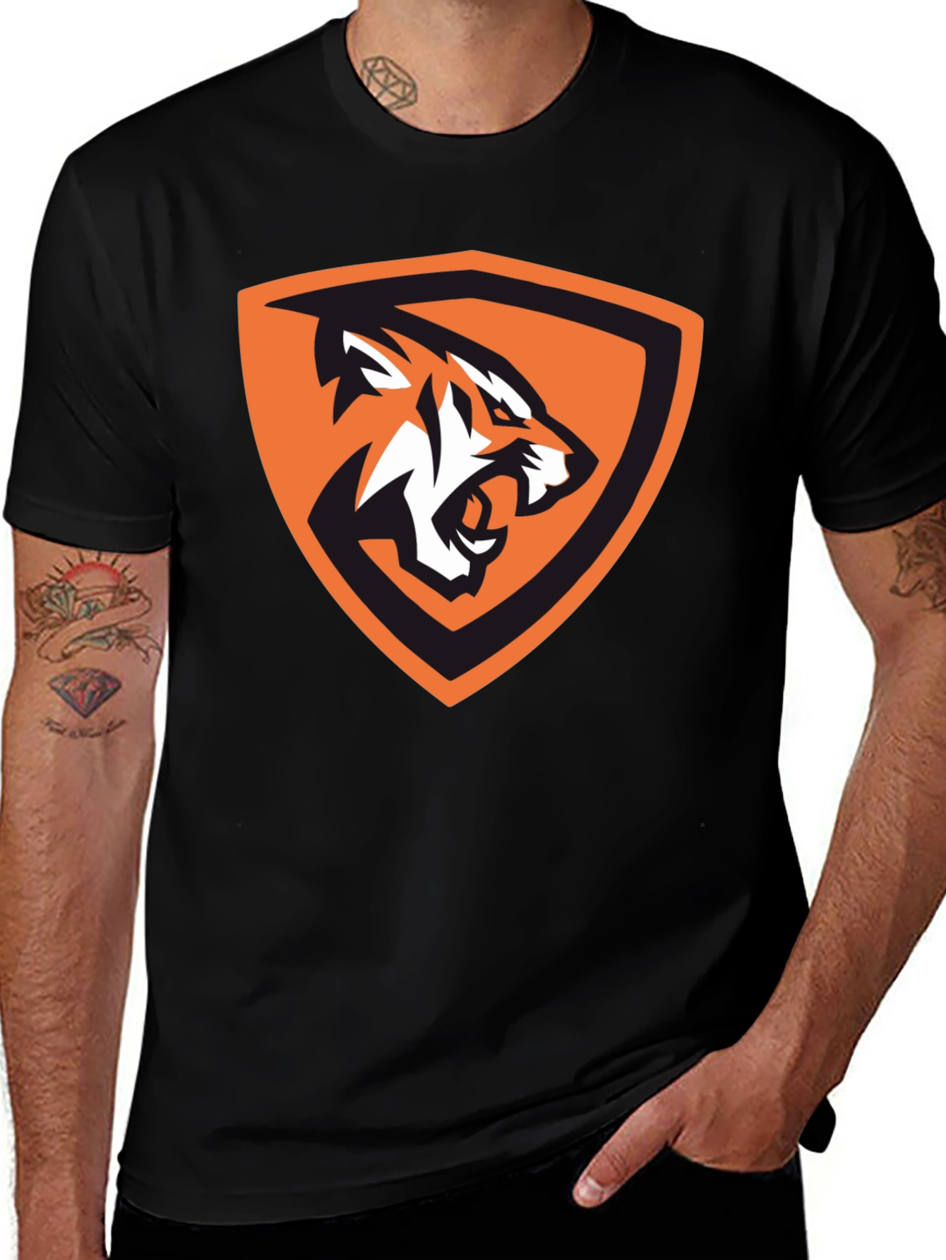 Variant 8 of Tiger Shield Black T-Shirt - Fierce Graphic Tee