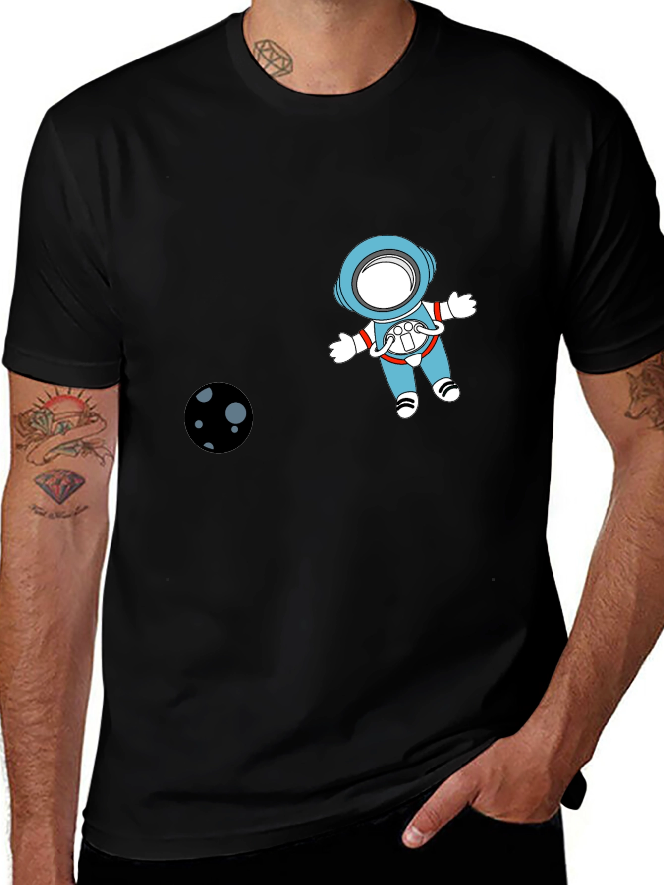 Variant 19 of Astronaut Graphic Print Black T-Shirt