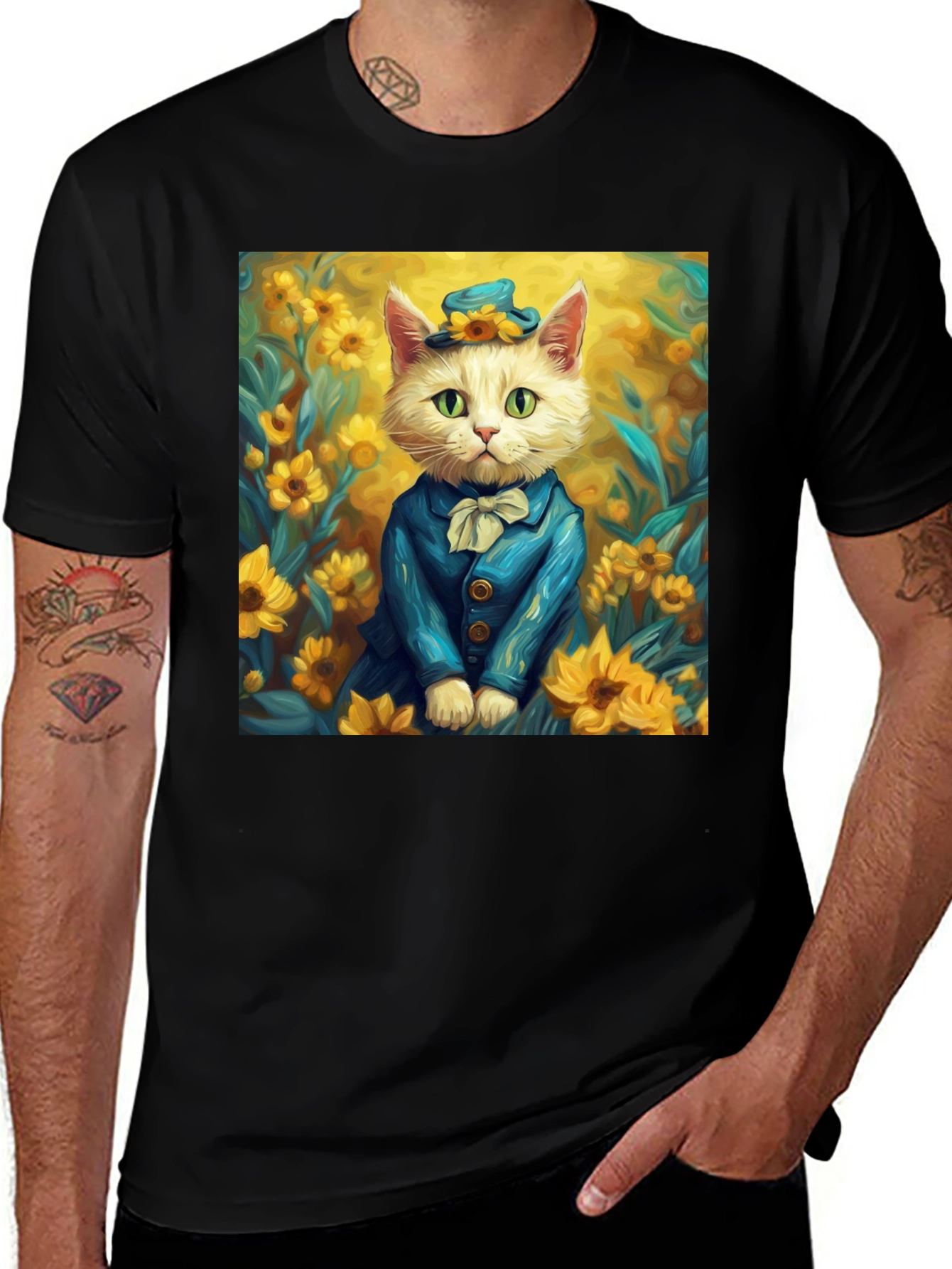 Variant 19 of Cat in Sunflowers T-Shirt - Stylish Graphic Tee