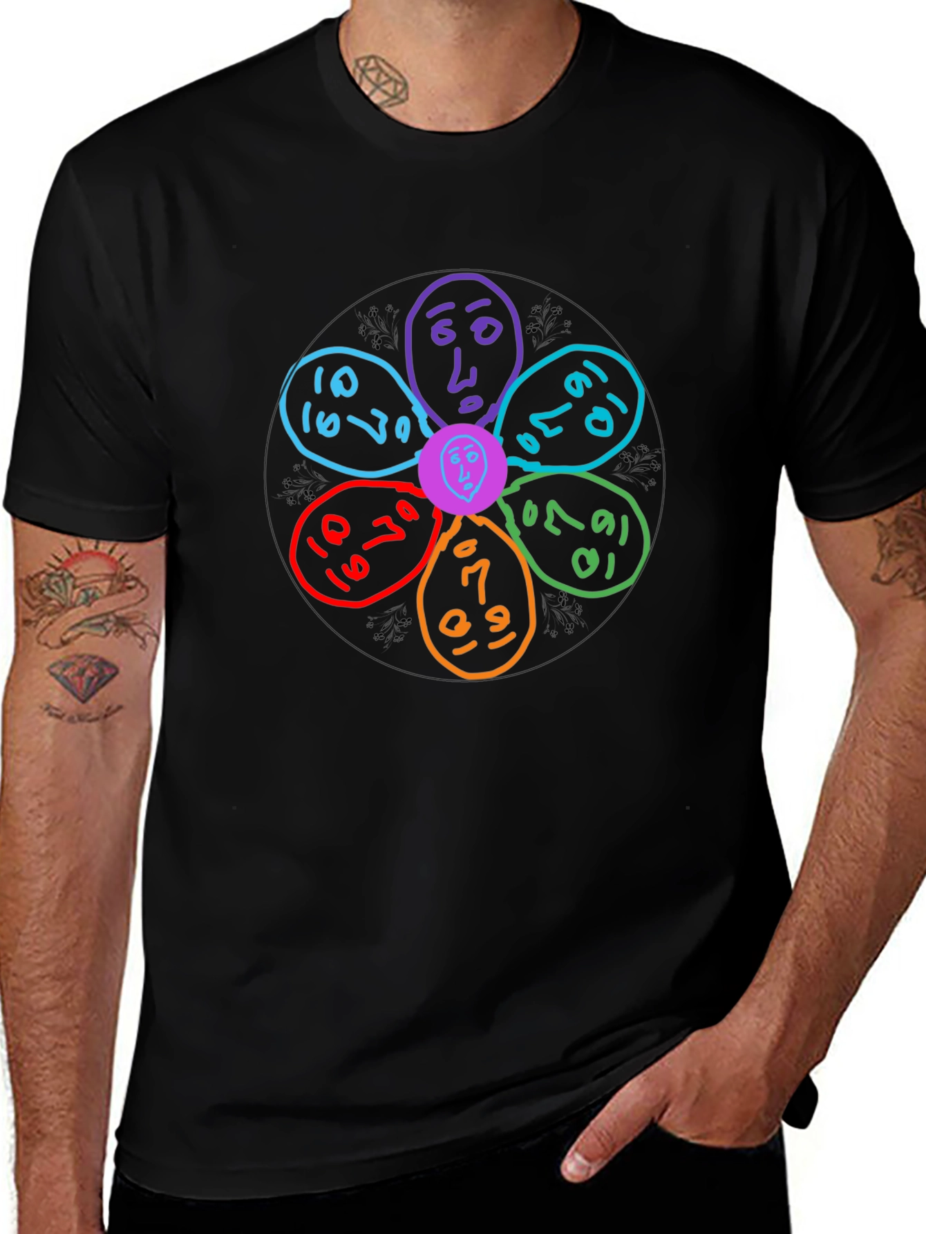 Variant 28 of Abstract Colorful Flower Black T-Shirt