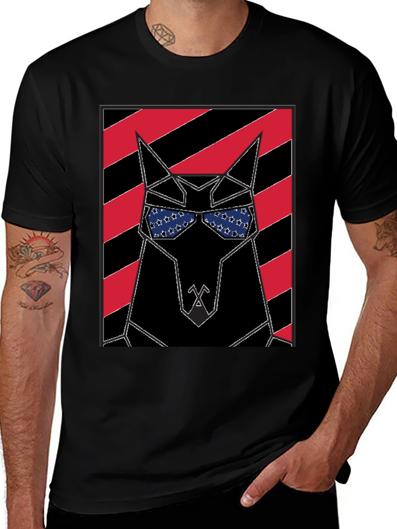Variant 3 of Geometric Dog T-Shirt - Patriotic Sunglasses