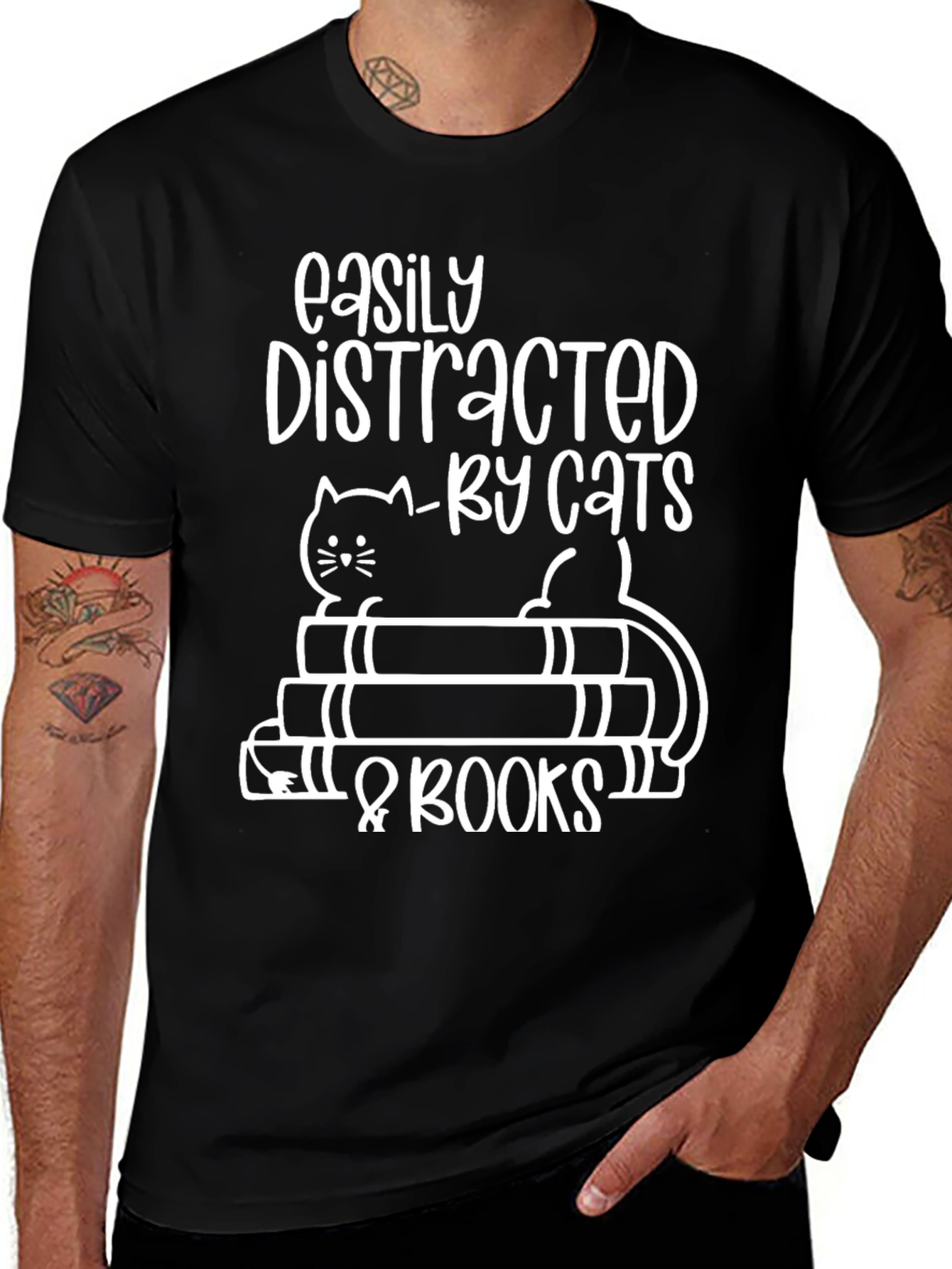 Easily Distracted by Cats & Books T-Shirt
