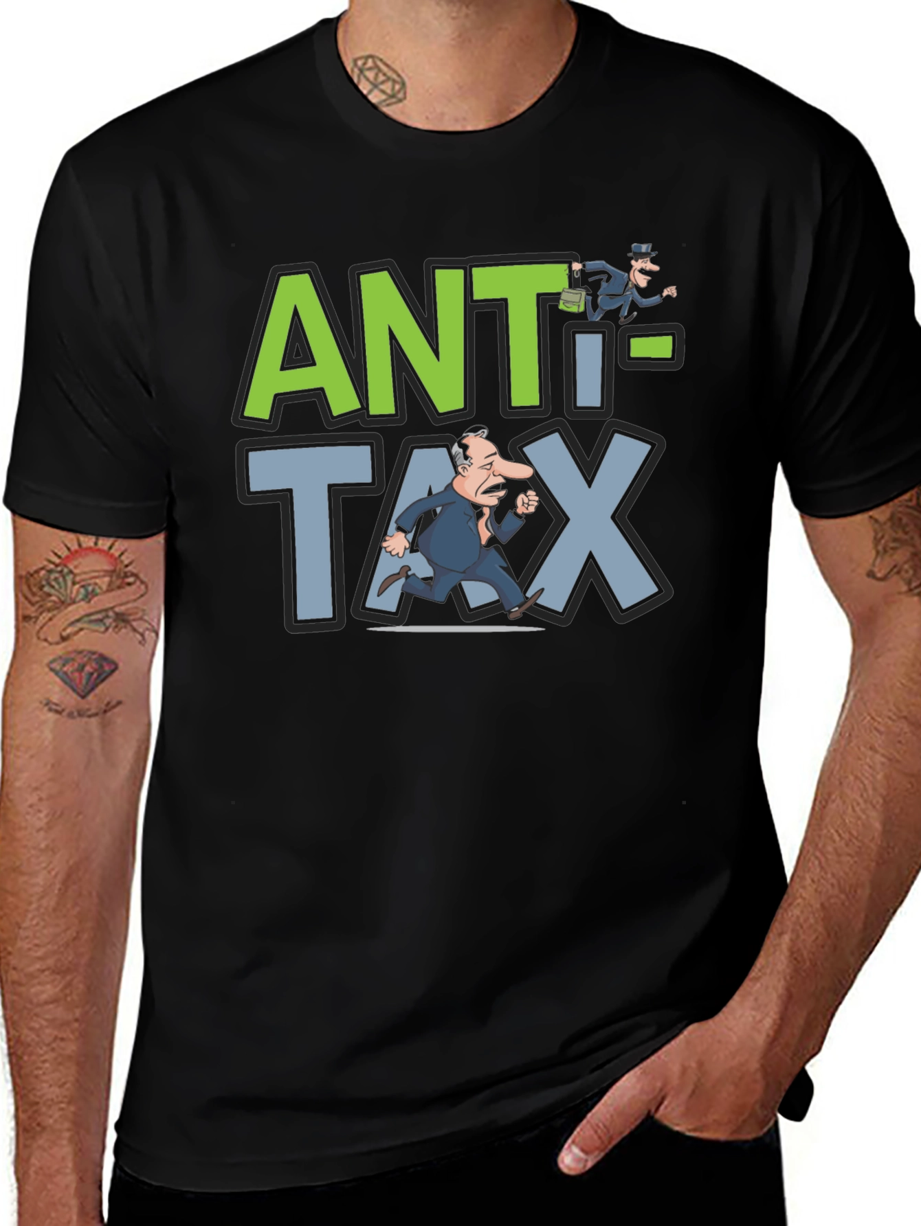 Variant 4 of Anti-Tax Cartoon Graphic Tee - Mens Black T-Shirt