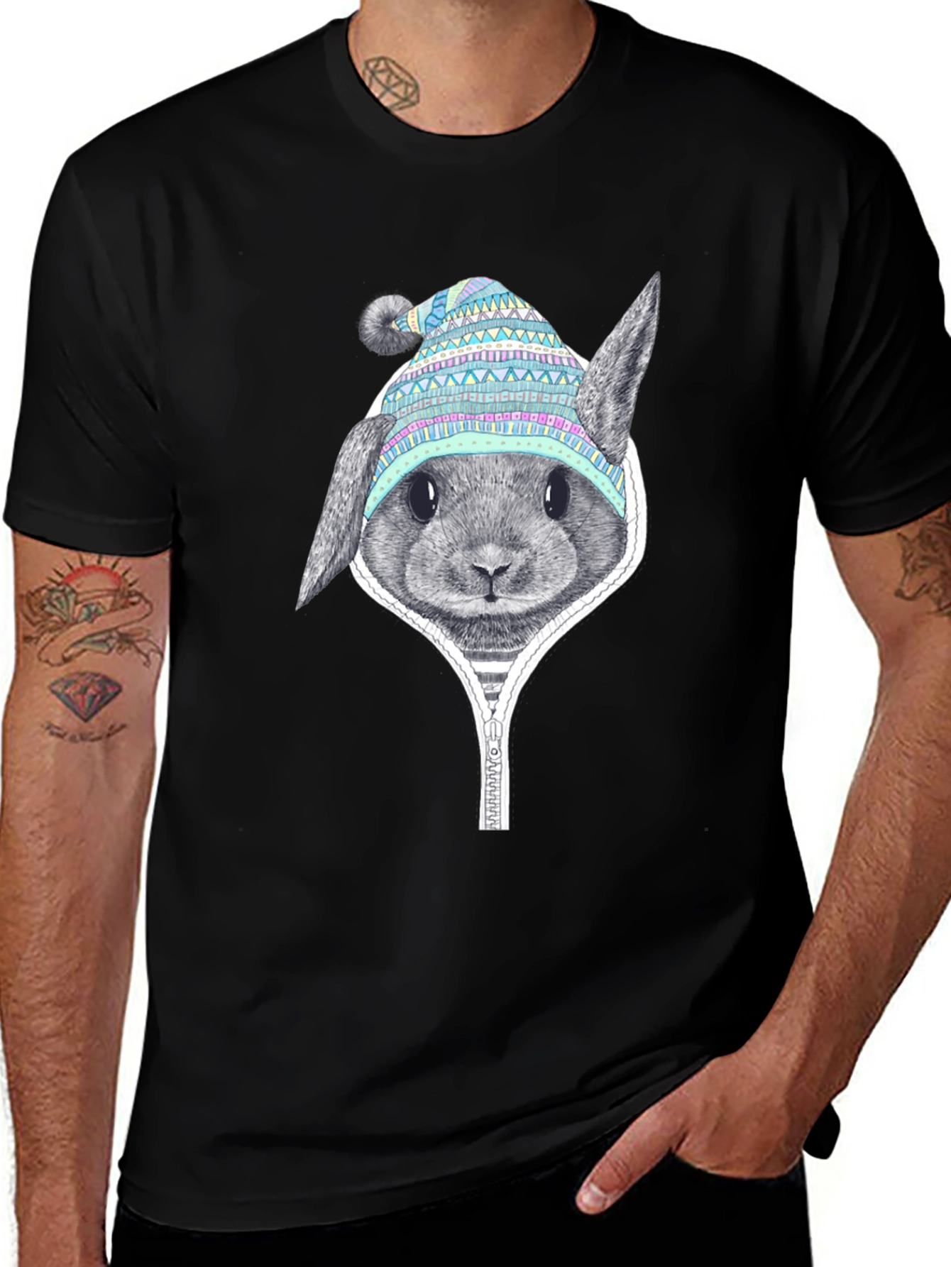 Bunny in Hat Graphic Tee - Stylish Animal Print