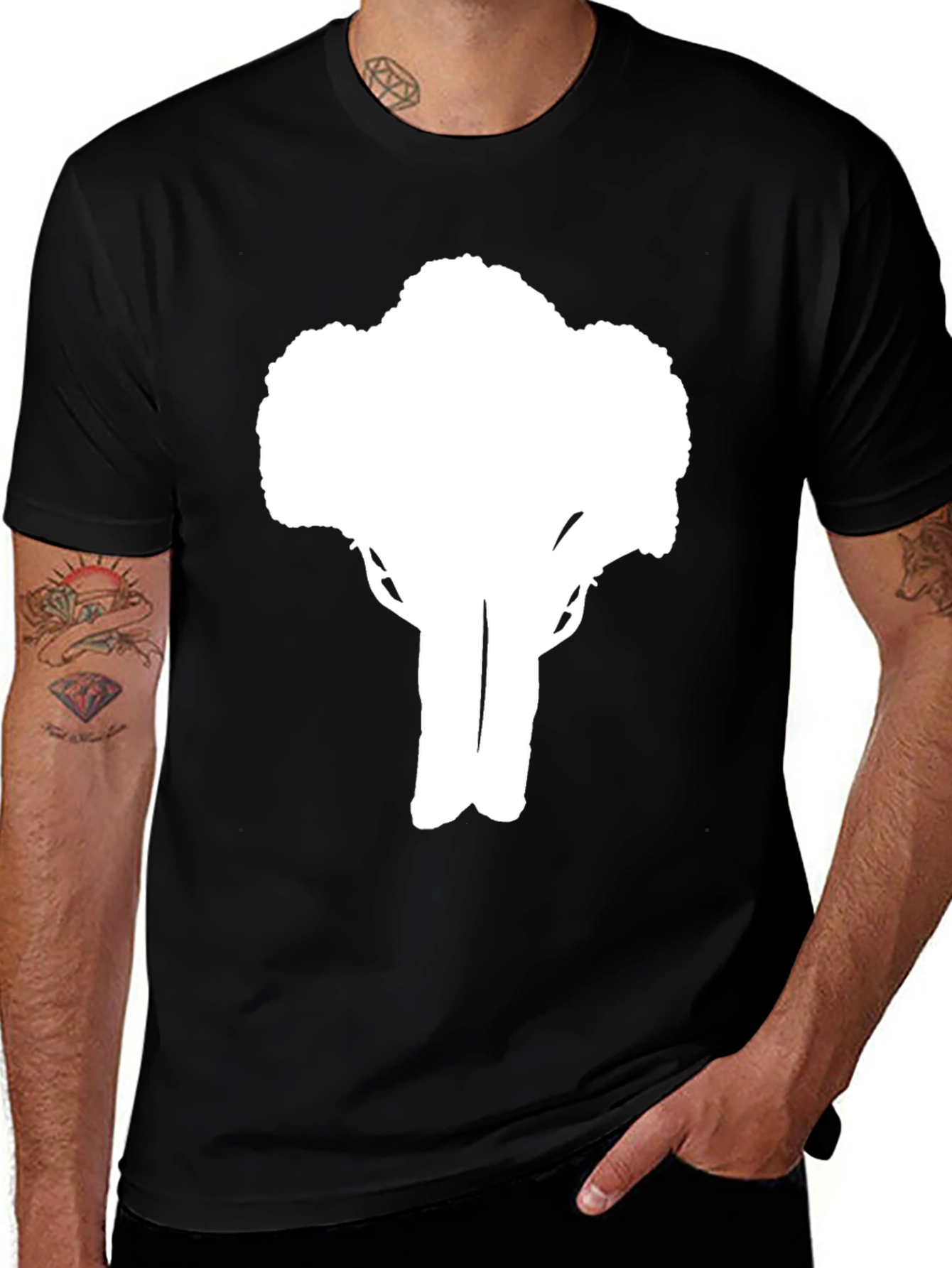 Variant 25 of Black T-Shirt with White Tree Design