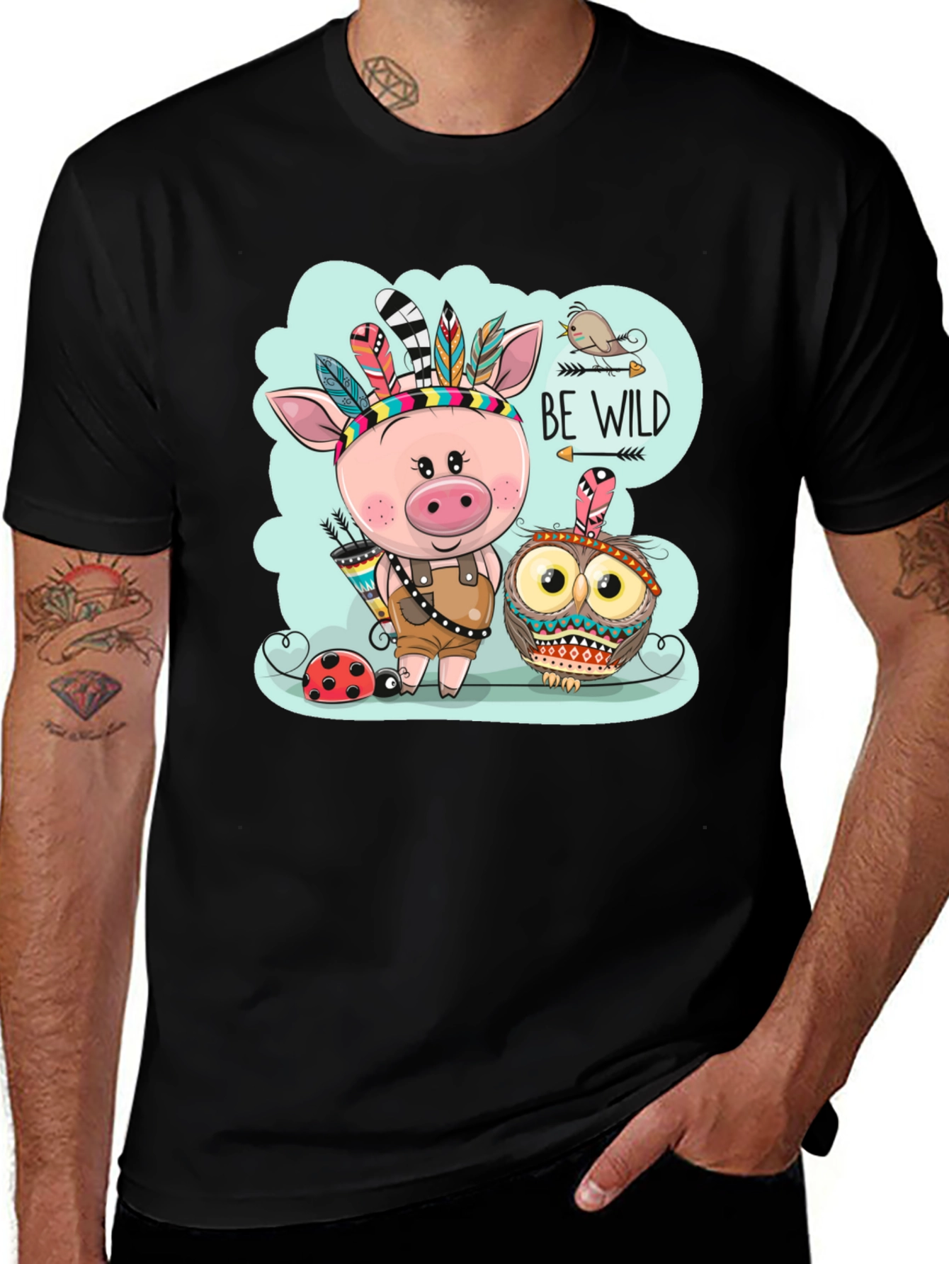 Variant 19 of Be Wild T-Shirt - Pig & Owl Graphic Tee