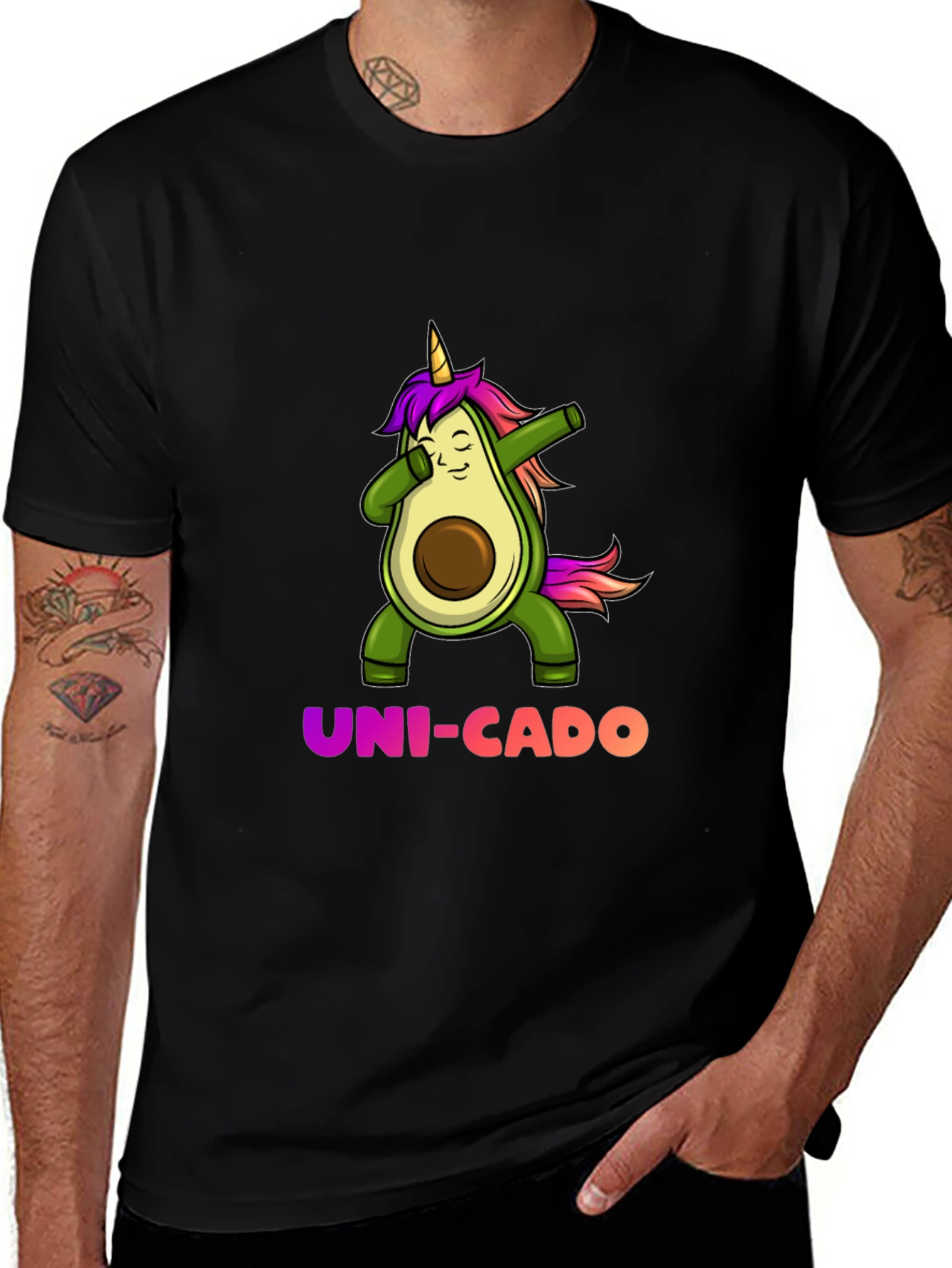 Variant 26 of Uni-Cado Unicorn Avocado Dabbing T-Shirt - Black
