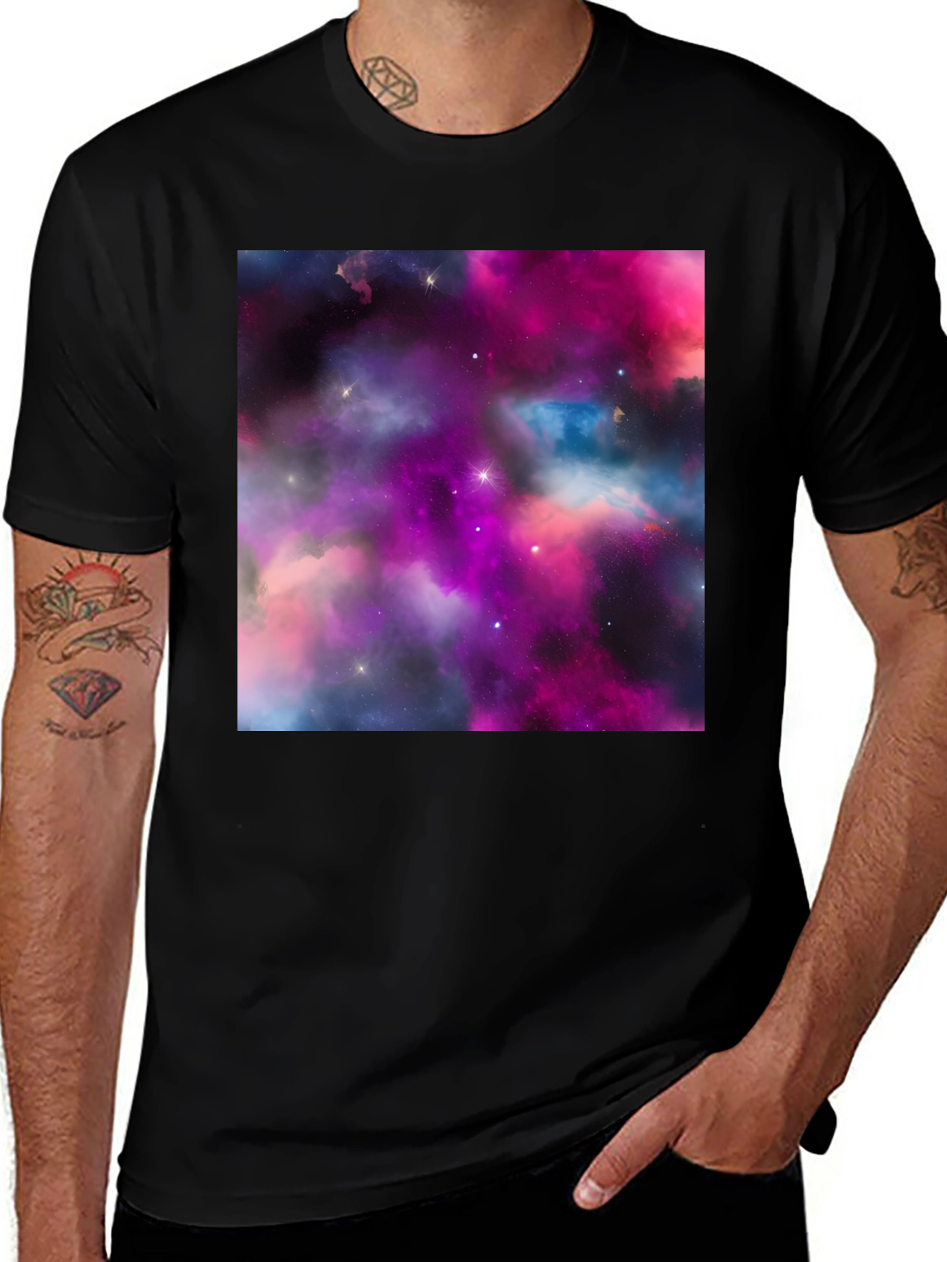 Variant 13 of Galaxy Print Black T-Shirt - Stylish Outer Space Design