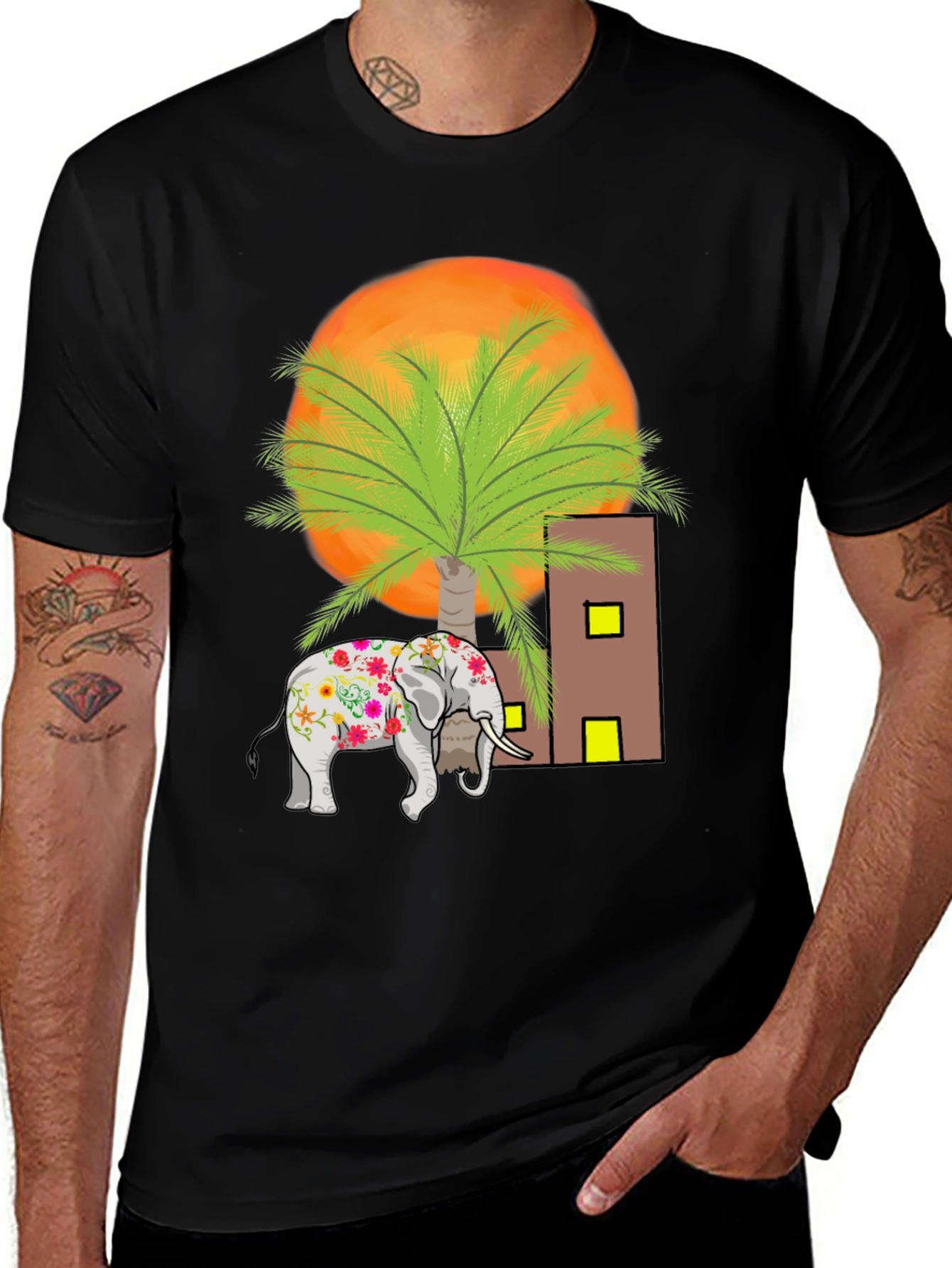 Variant 14 of Floral Elephant Palm Tree Graphic Tee