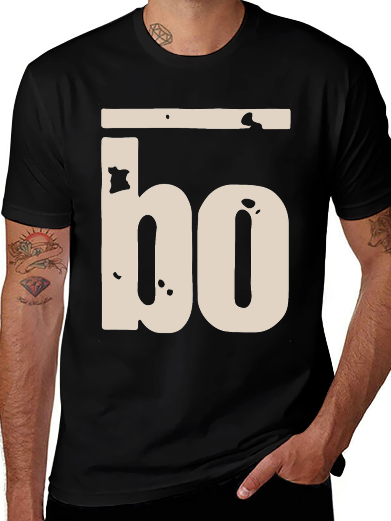 Variant 23 of Distressed "bo" Graphic Black T-Shirt