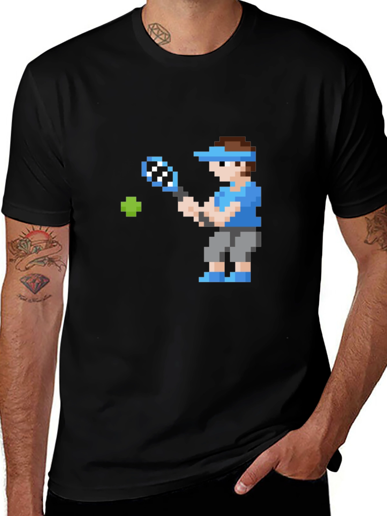Variant 15 of Pixel Tennis Player Graphic T-Shirt - Retro Gaming Style