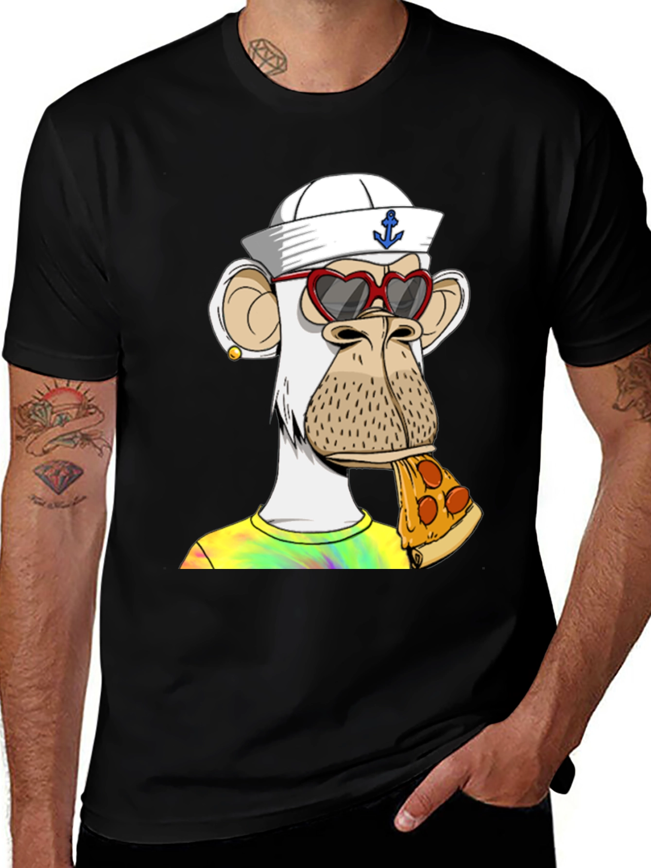 Variant 17 of Ape NFT Pizza T-Shirt: Funky Graphic Tee