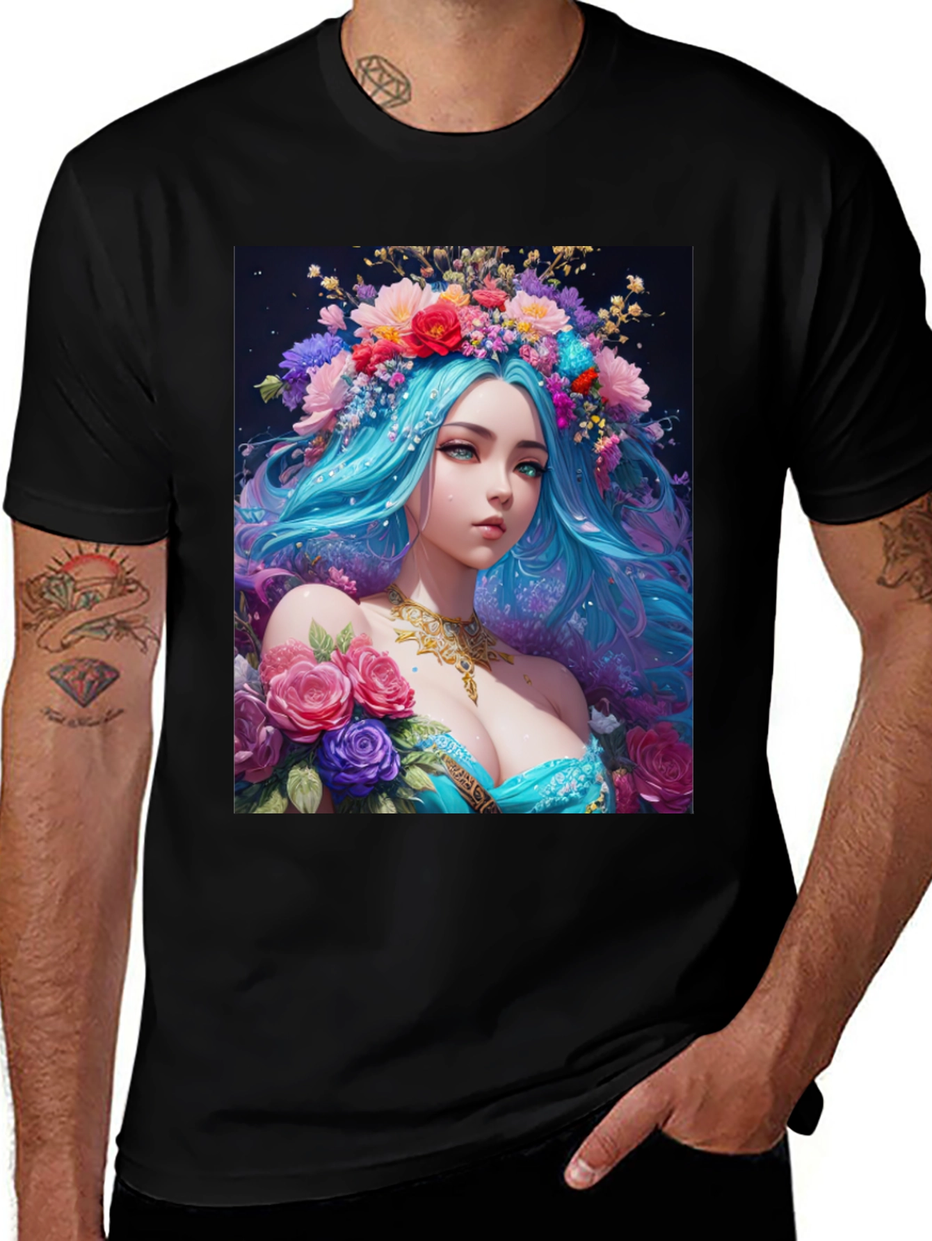 Variant 16 of Floral Goddess Graphic T-Shirt - Black