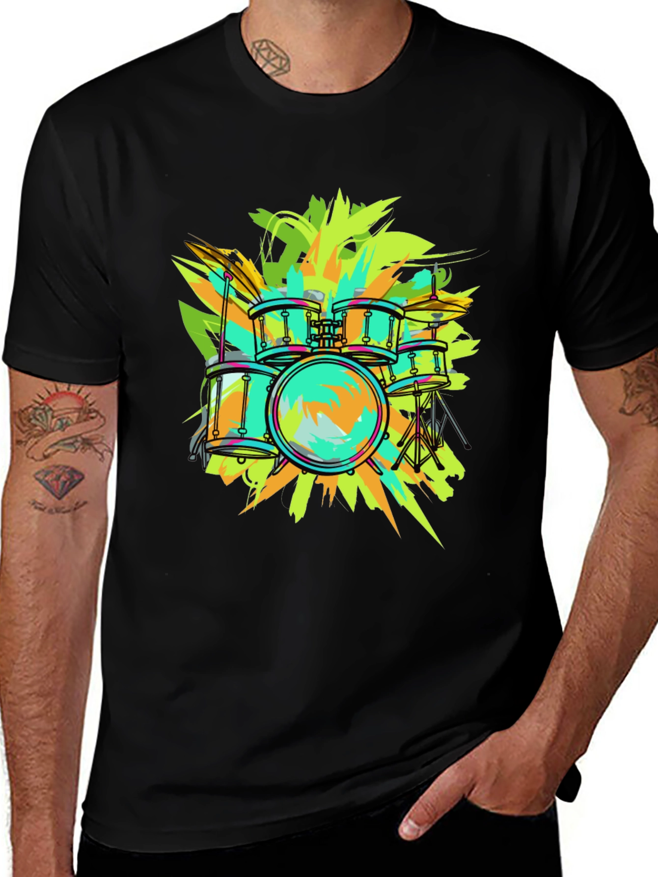 Variant 11 of Vibrant Drum Set Graphic Tee - Music Lover T-Shirt