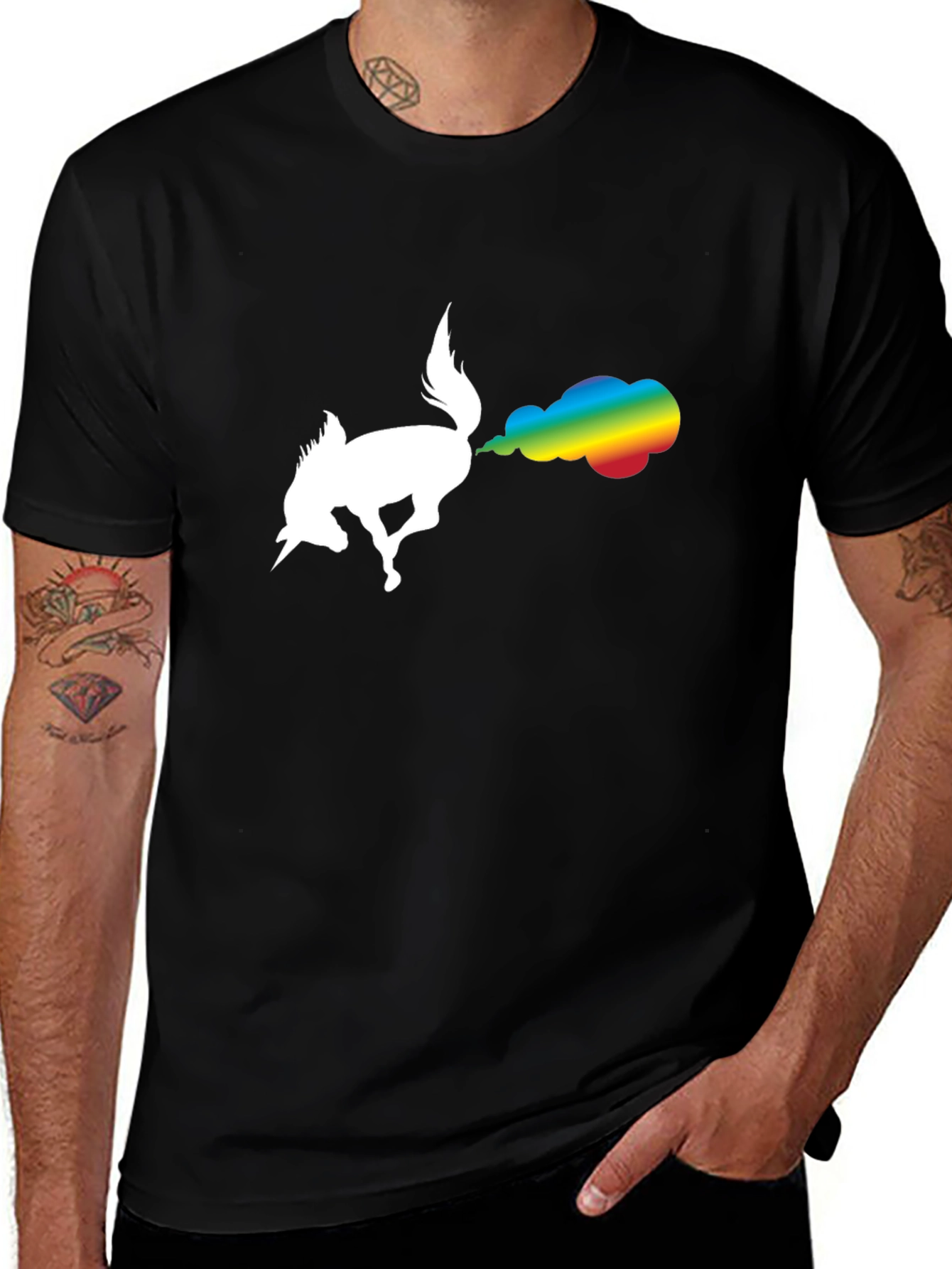 Unicorn Rainbow Fart Black T-Shirt