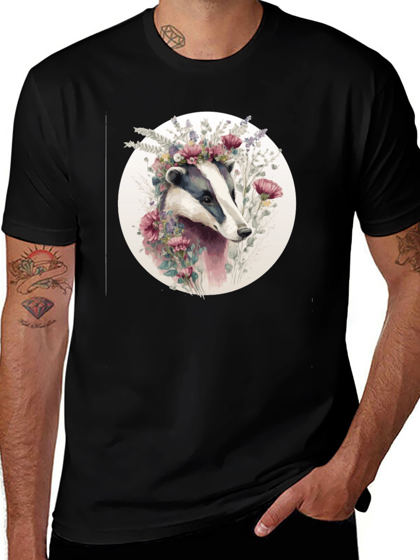 Variant 11 of Floral Badger Graphic T-Shirt - Unique Design