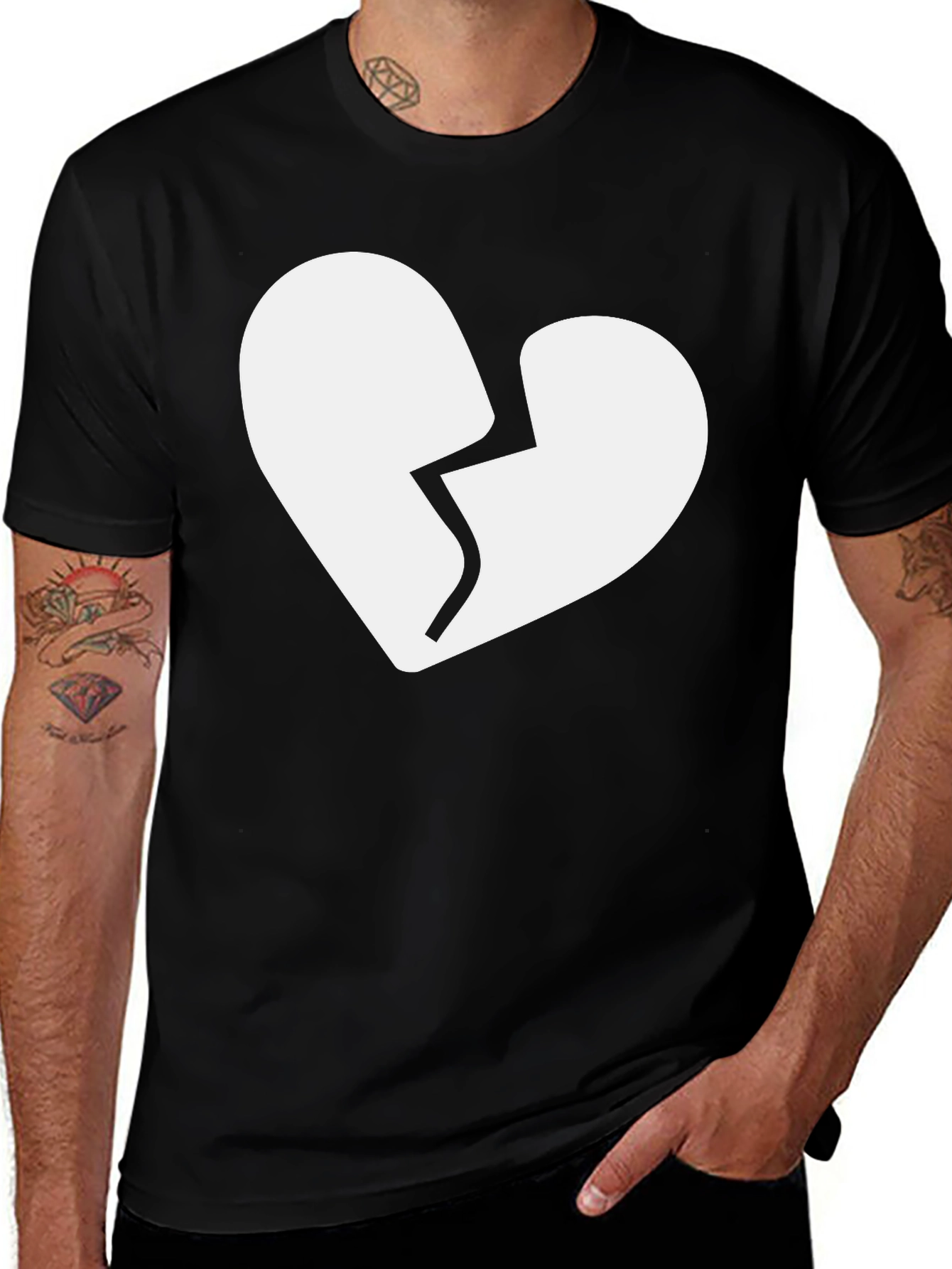 Variant 27 of Broken Heart Graphic Tee - Black Cotton T-Shirt