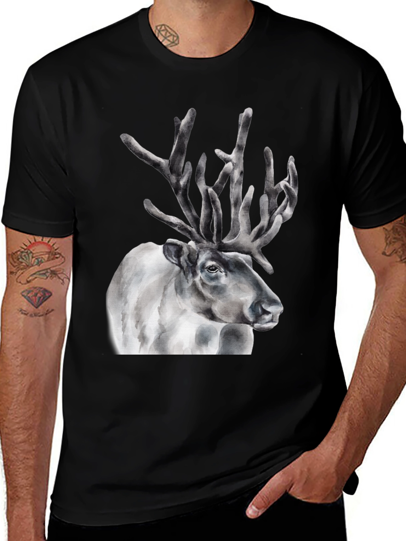 Variant 14 of Reindeer Graphic Tee - Black T-Shirt