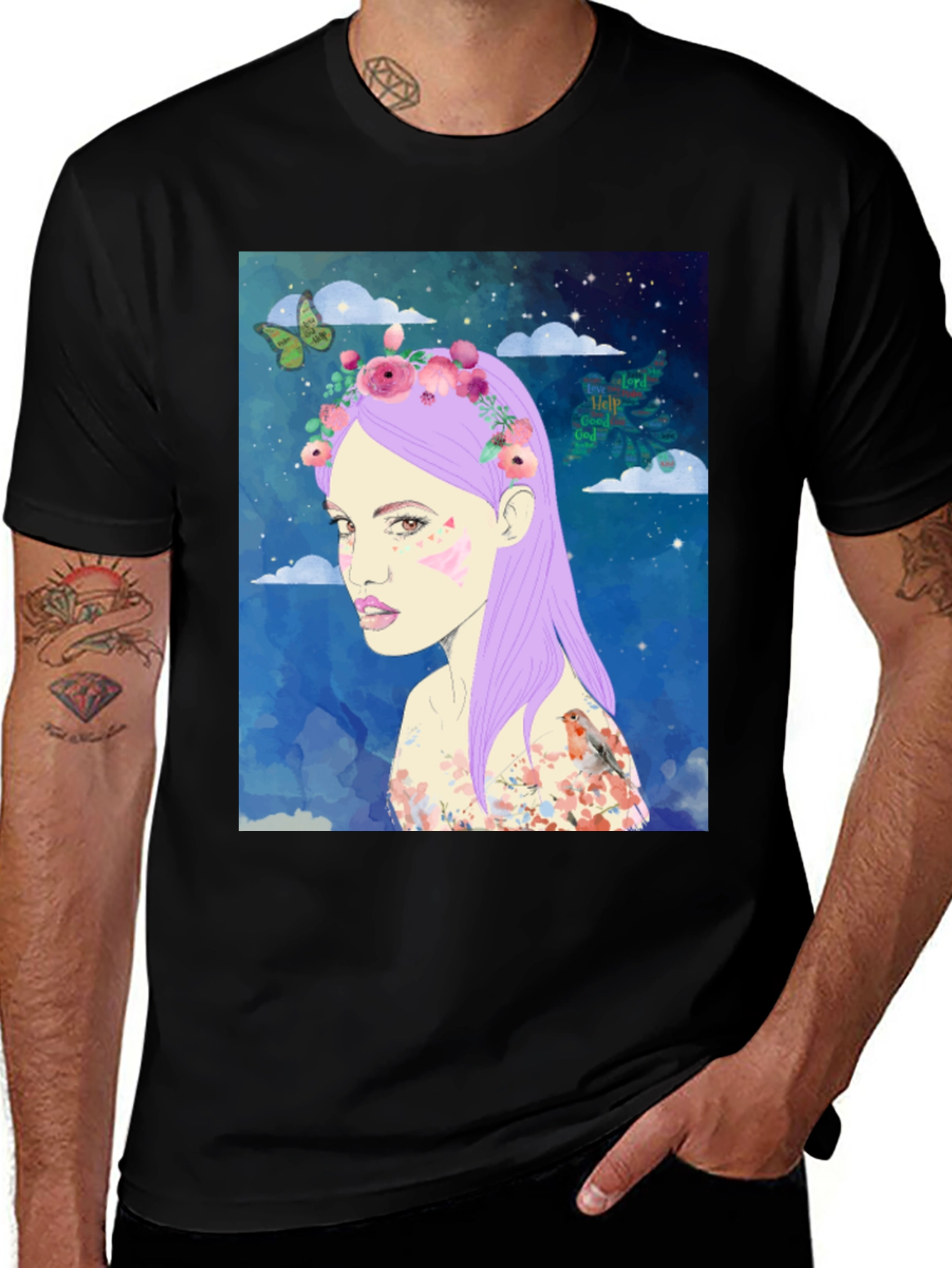 Variant 8 of Floral Goddess Graphic Tee - Black Unisex T-Shirt