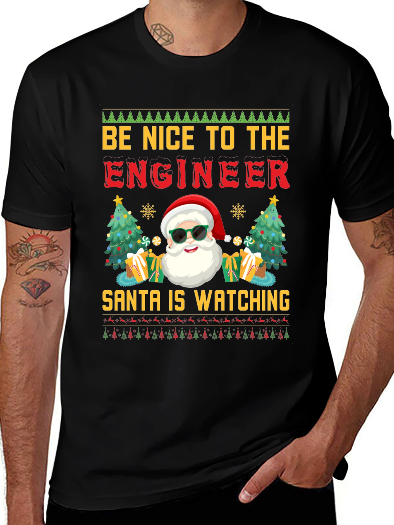 Variant 30 of Be Nice to the Engineer Santa Watching T-Shirt