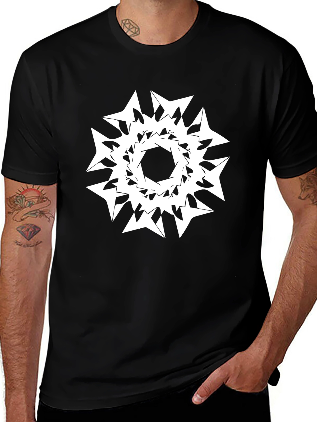 Variant 6 of Abstract Geometric Print Black Tee