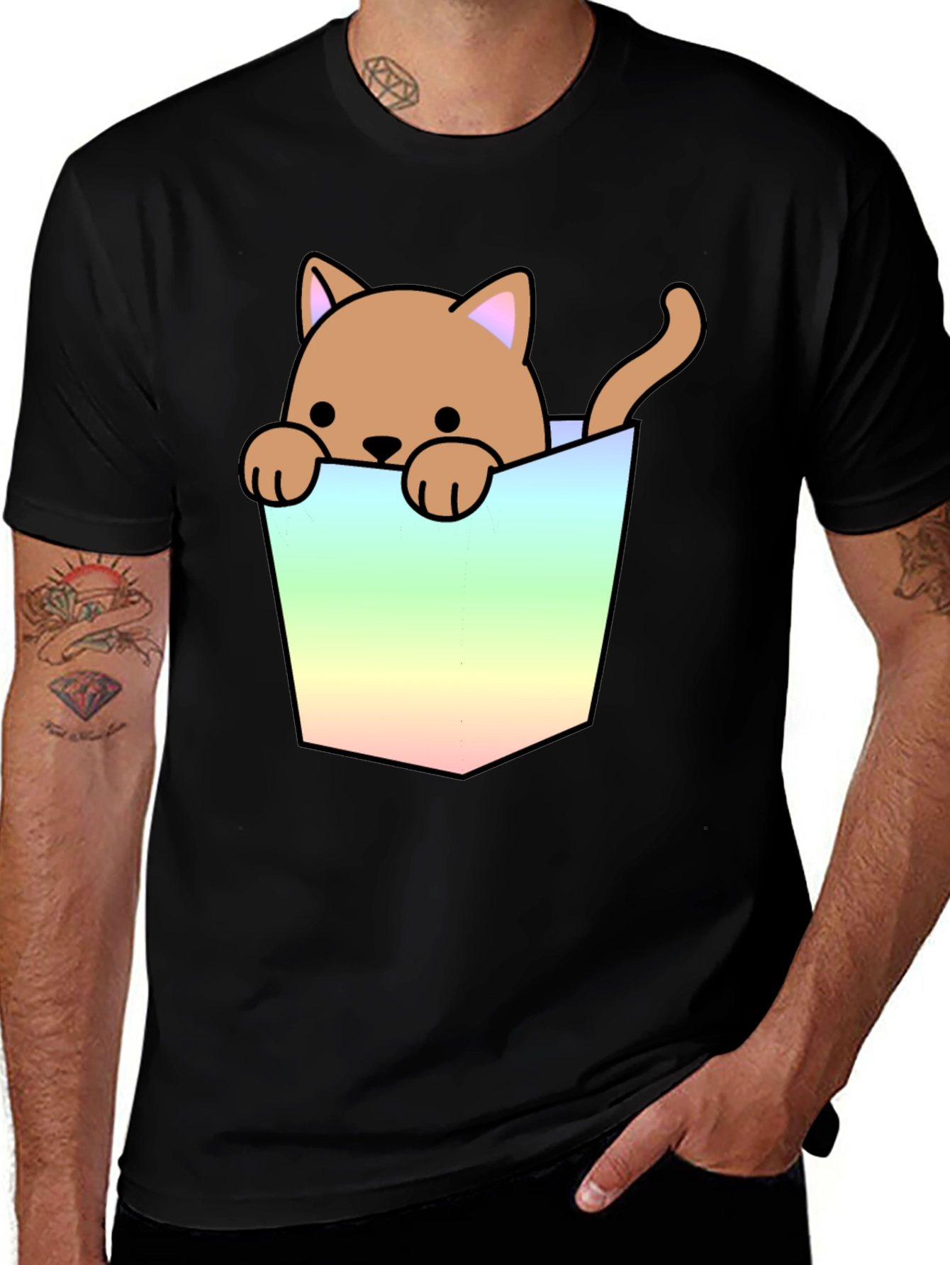 Variant 5 of Cute Cat in Pocket Graphic T-Shirt