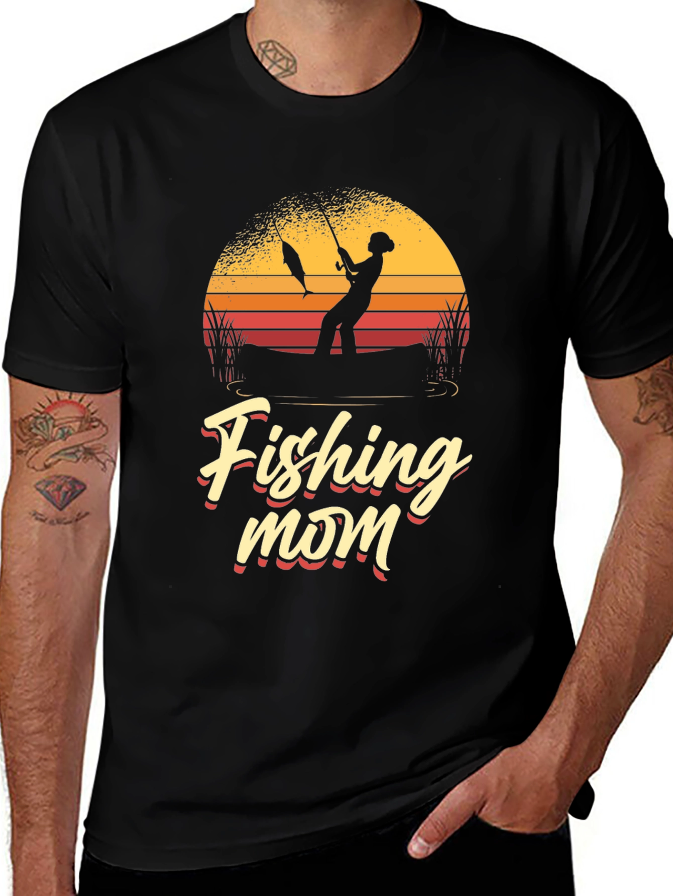 Variant 4 of Fishing Mom T-Shirt - Sunset Design