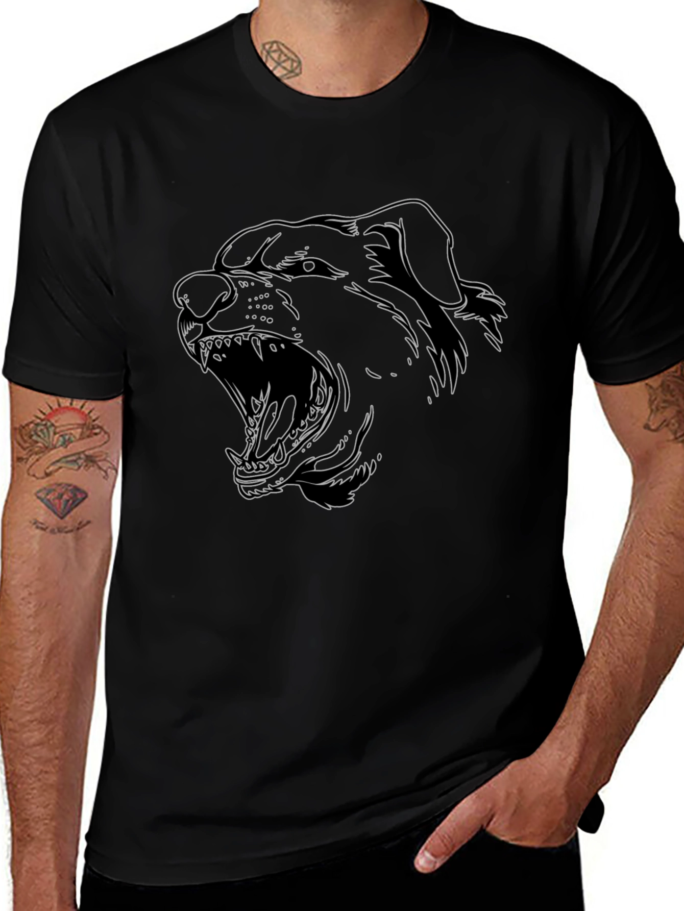 Rottweiler Outline Graphic Tee - Black