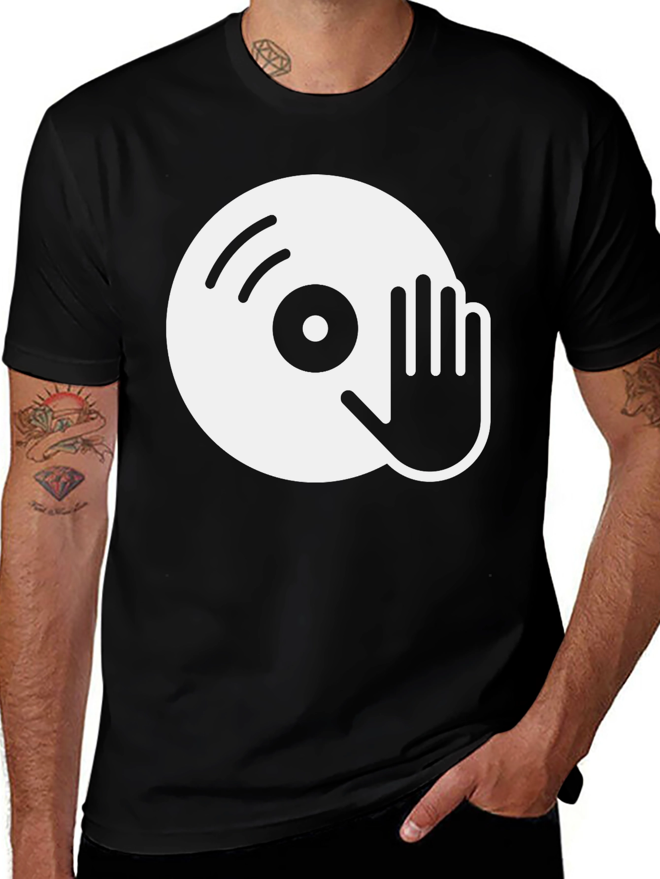 DJ Turntable Graphic Tee - Black Cotton
