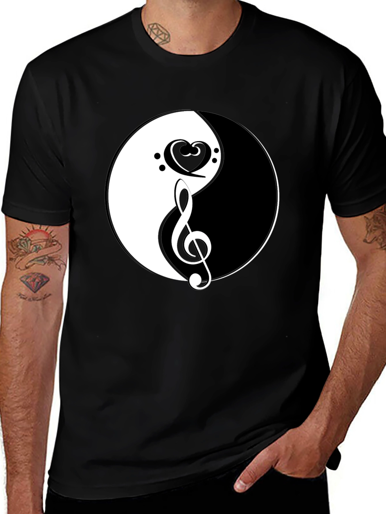 Variant 21 of Yin Yang Music Treble Clef Black T-Shirt
