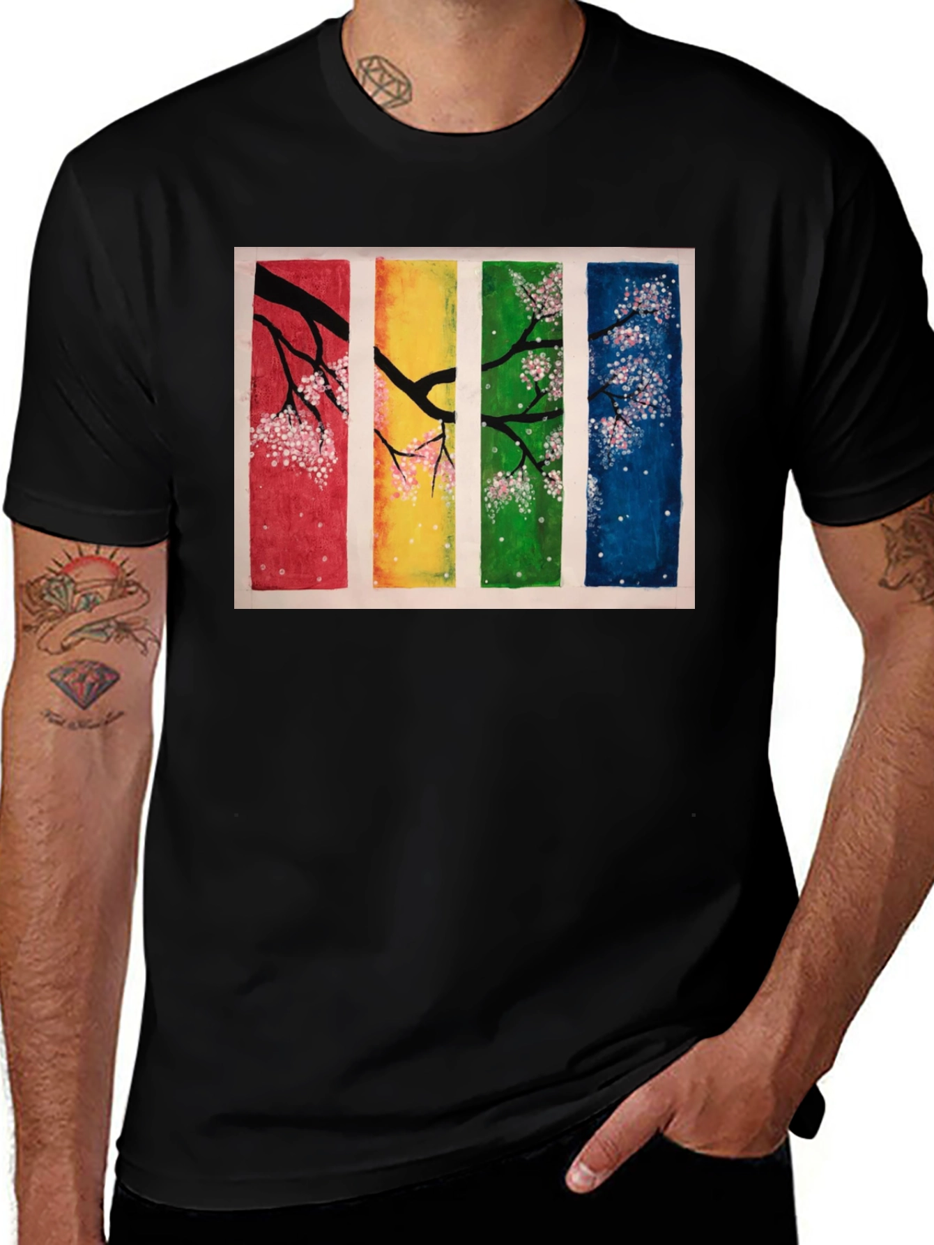 Variant 3 of Four Seasons Blossom T-Shirt - Artistic Black Tee