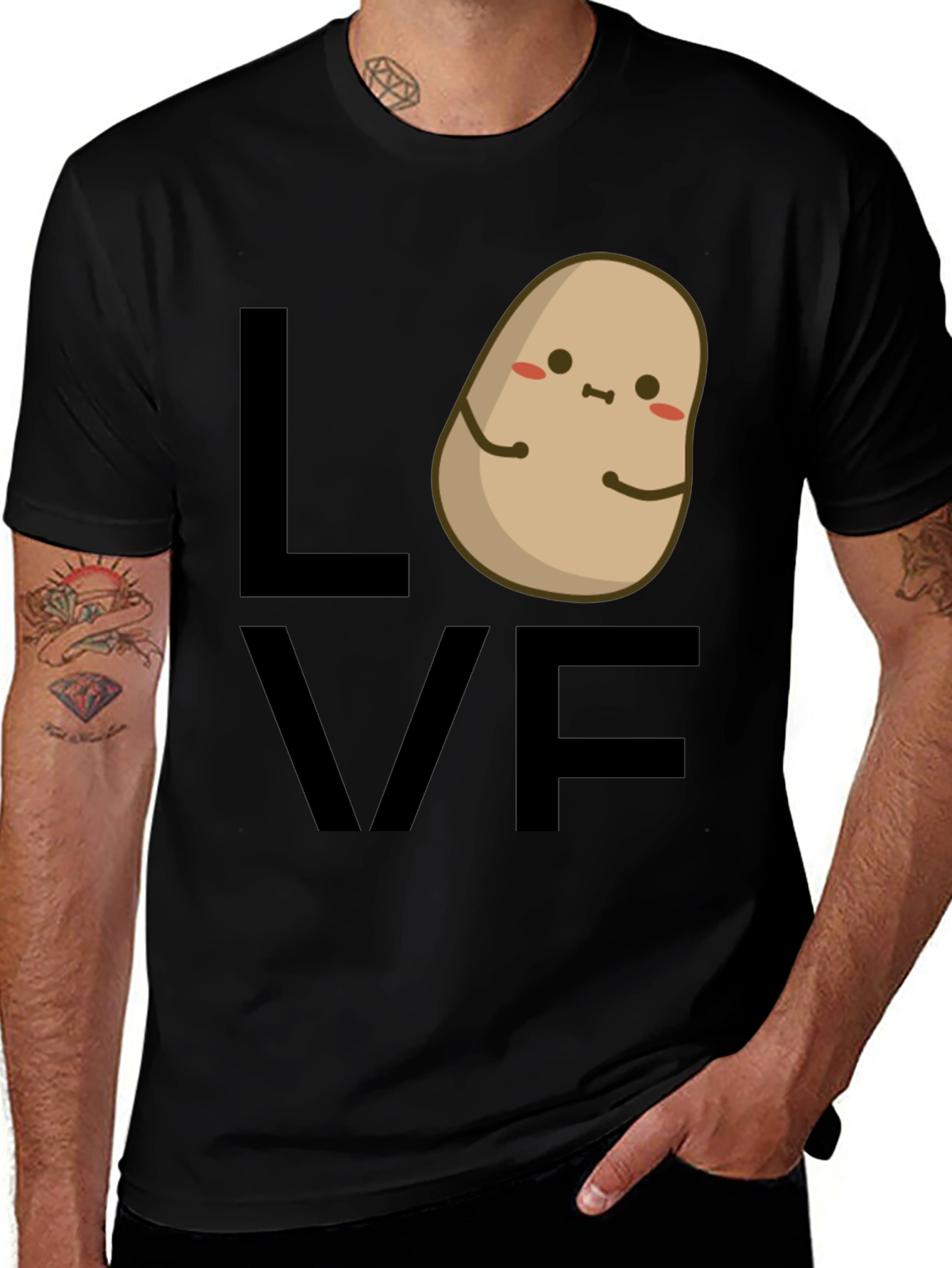 Variant 23 of Cute Potato Love T-Shirt - Black Graphic Tee