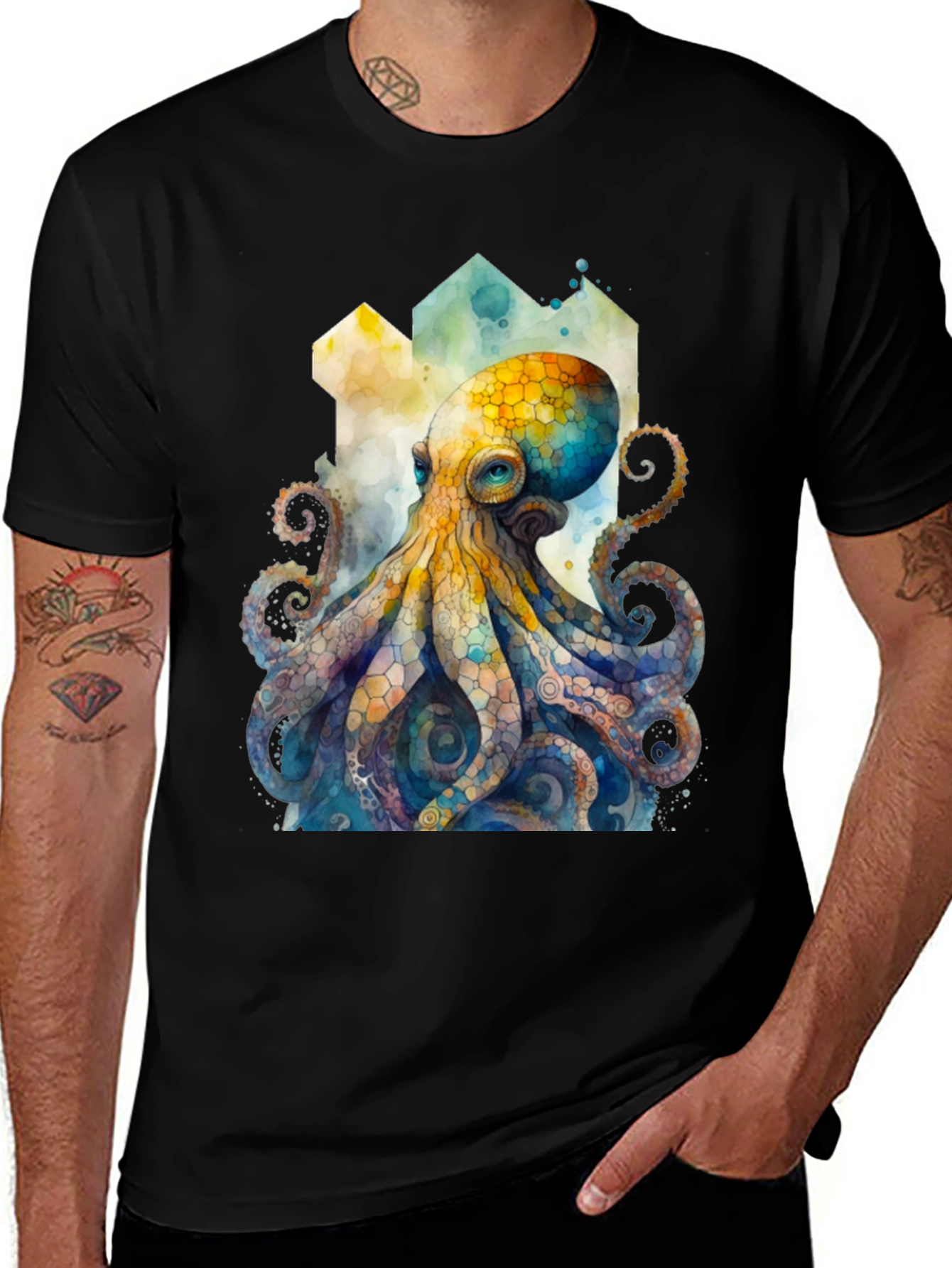 Variant 2 of Watercolor Octopus Graphic Tee - Black