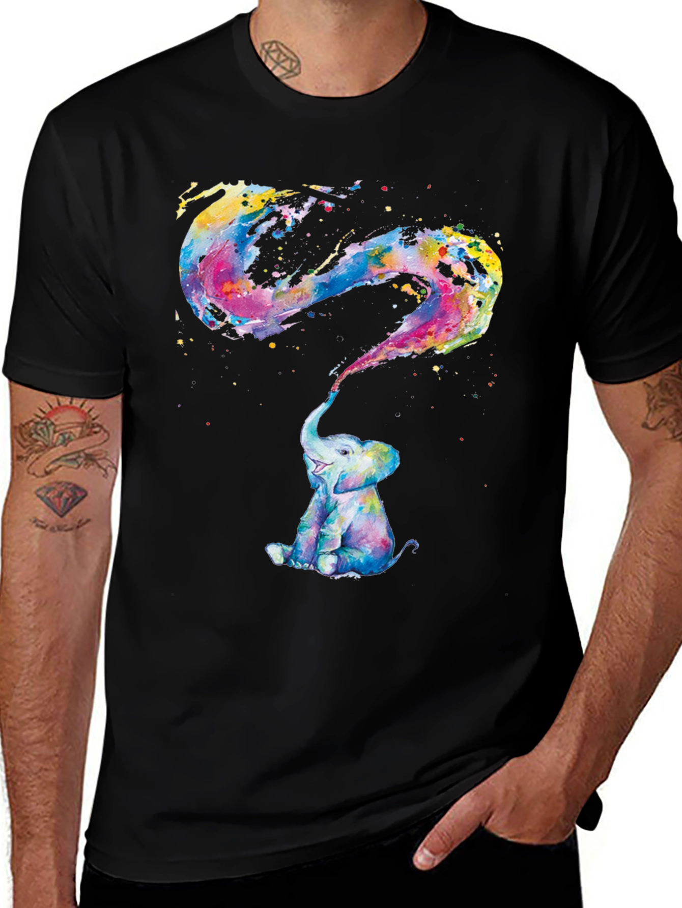 Variant 22 of Colorful Elephant Art Print Black T-Shirt