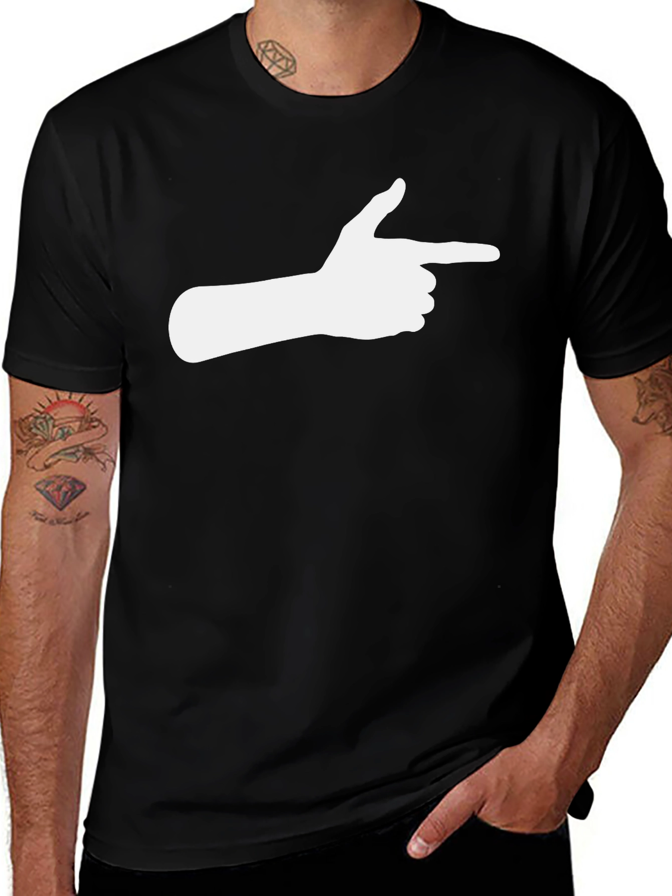 Variant 16 of Black T-Shirt with Finger Gun Graphic
