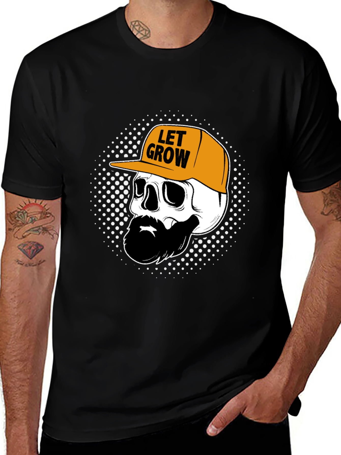 Variant 21 of Let Grow Skull T-Shirt - Black Crew Neck Tee