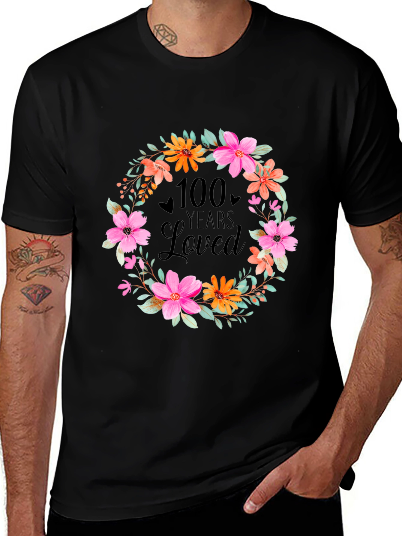 Variant 10 of 100 Years Loved Floral Wreath T-Shirt
