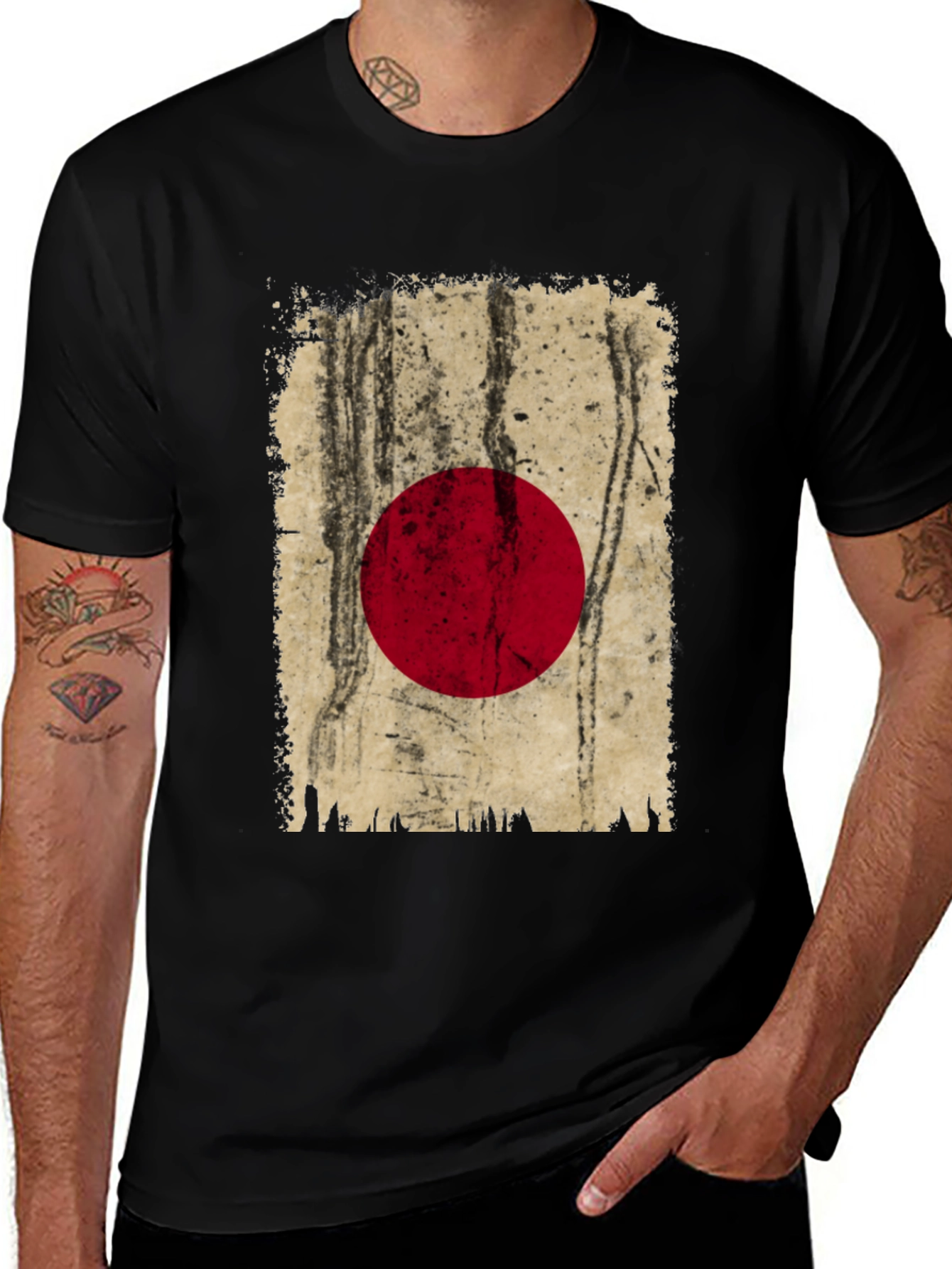 Distressed Japanese Flag Graphic T-Shirt