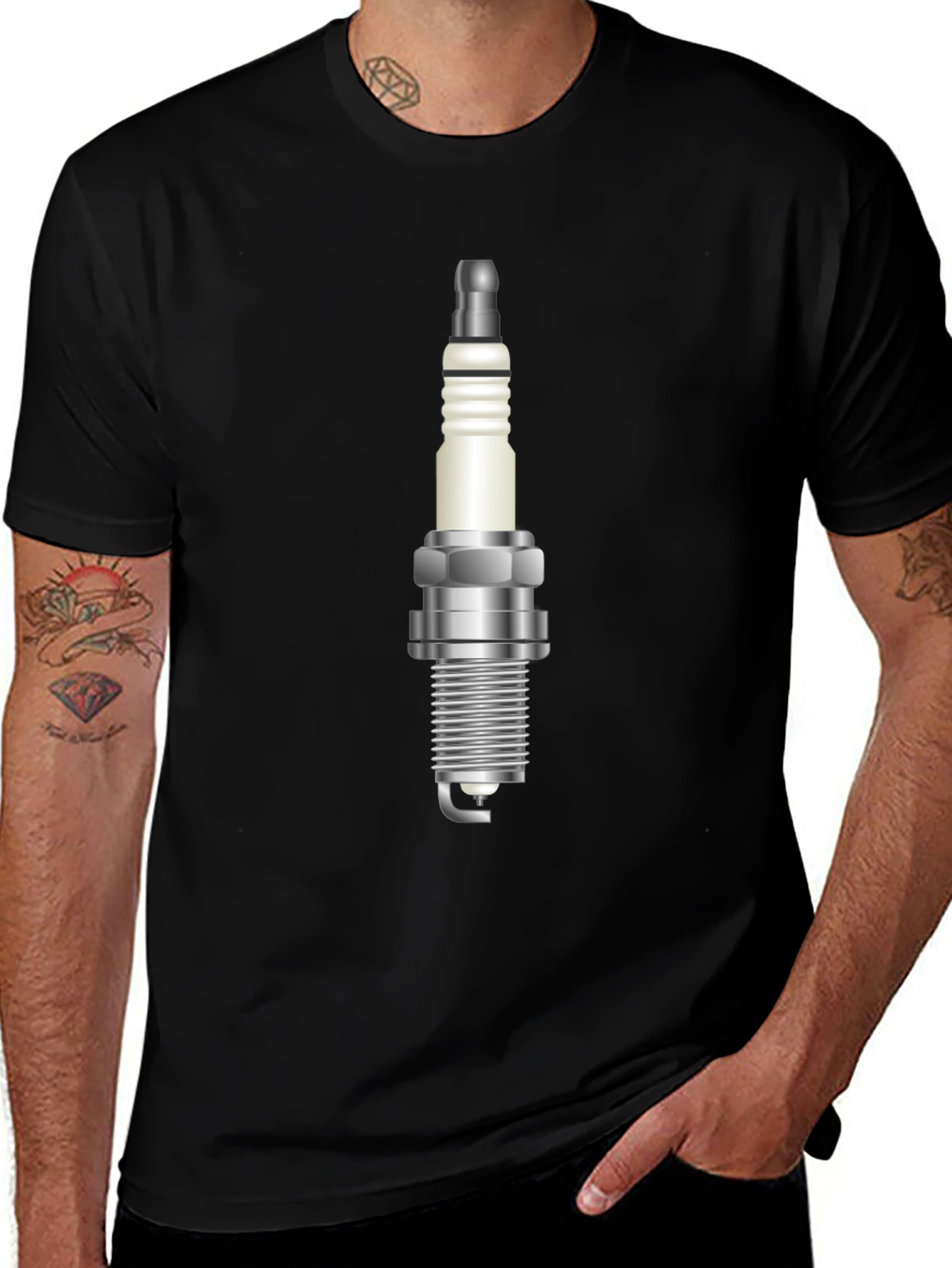 Black Spark Plug Graphic Tee - Black Cotton Blend main image