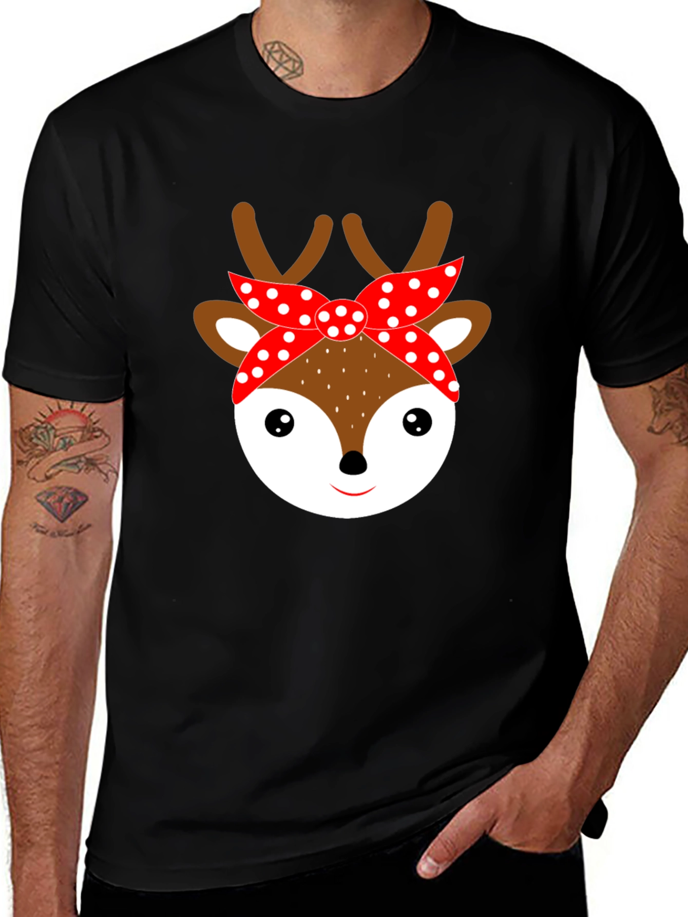 Variant 18 of Reindeer Head Graphic Tee - Cute Holiday T-Shirt
